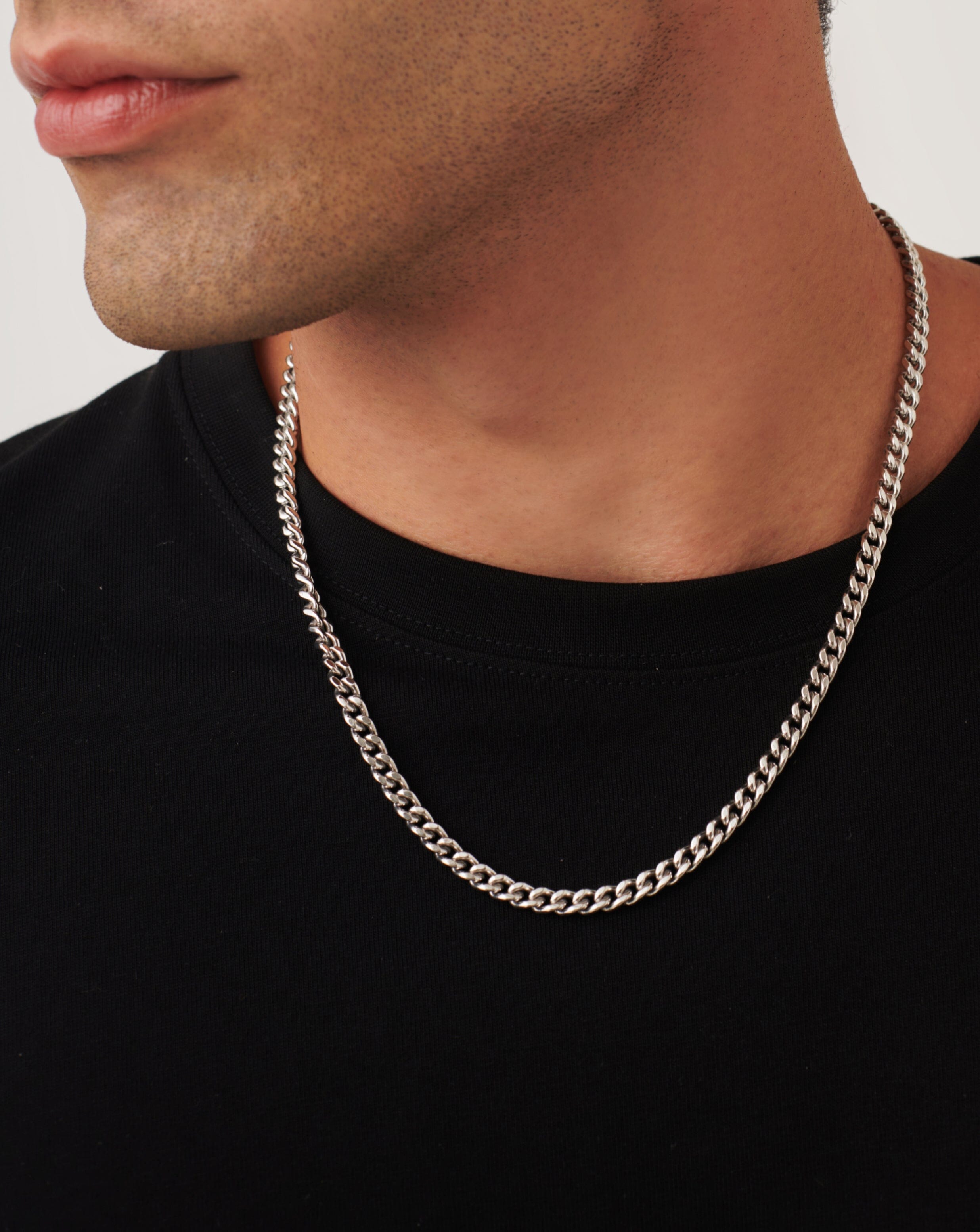 Men's Silver Plated Curb Chain Necklace | Handcrafted Flat Link Design