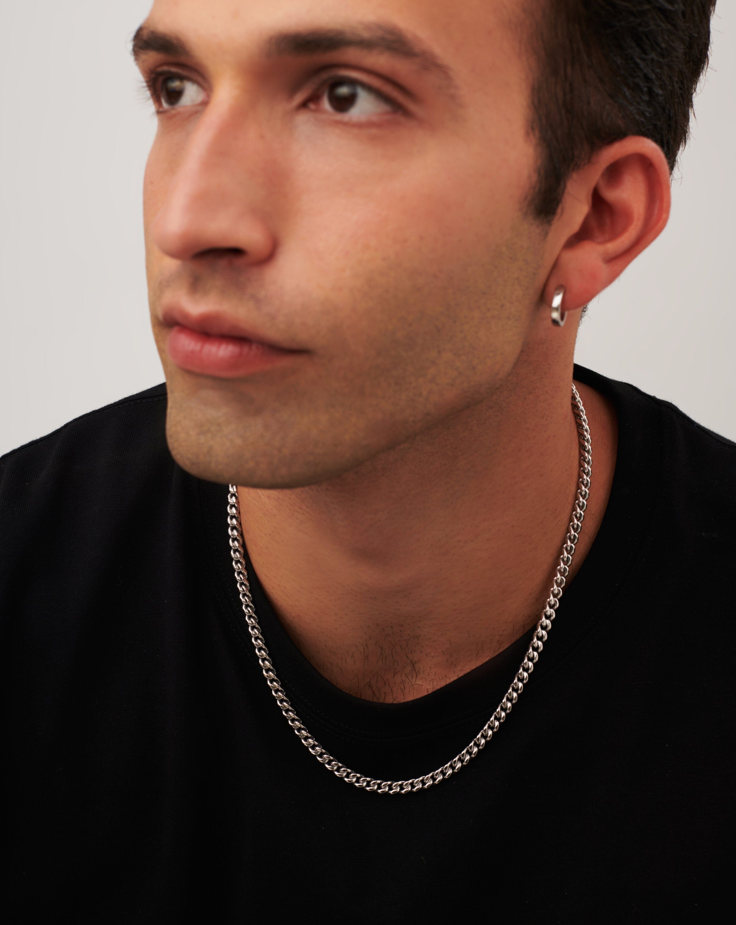 Men's Silver Plated Curb Chain Necklace | Handcrafted Flat Link Design