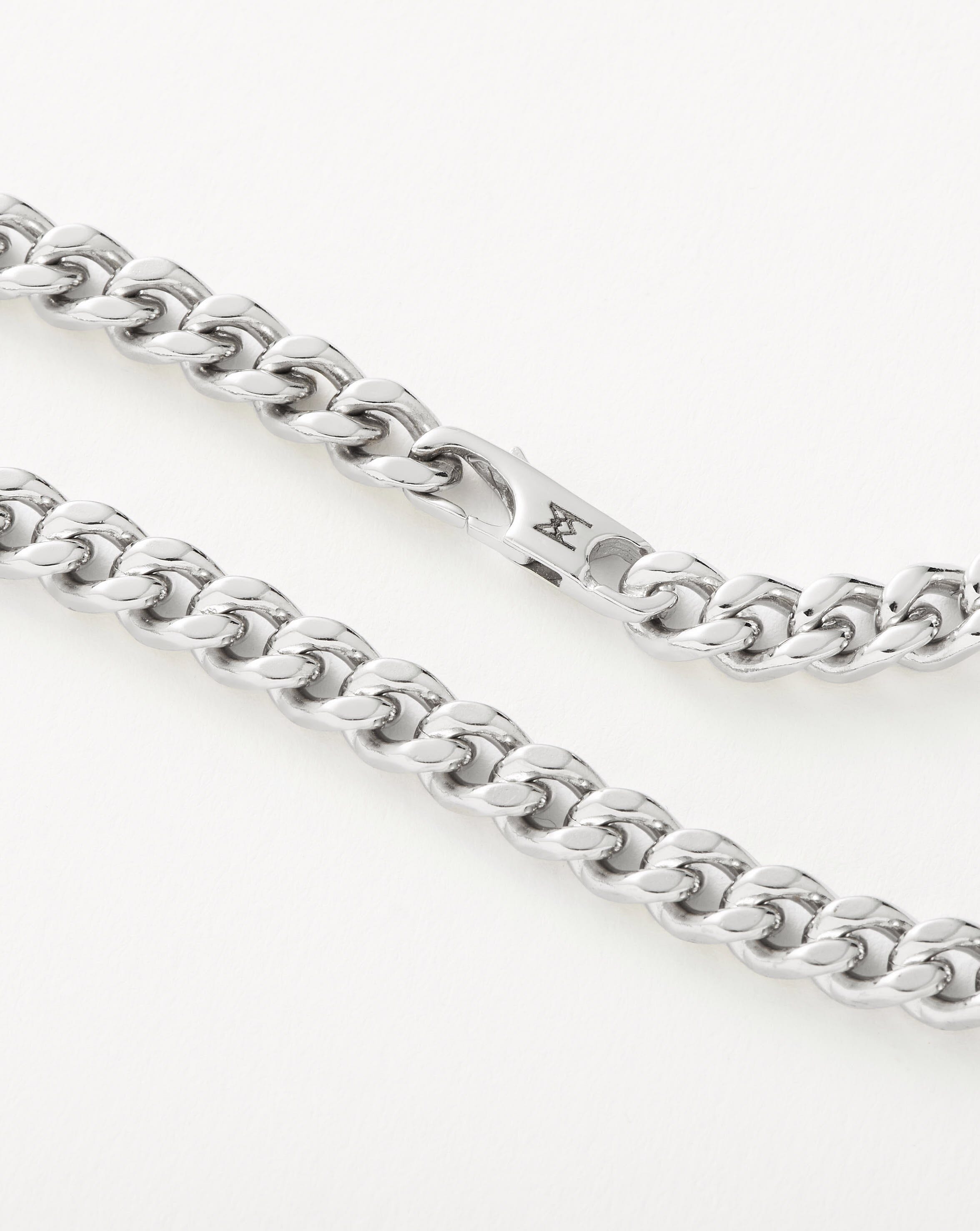 Men's Silver Plated Curb Chain Necklace | Handcrafted Flat Link Design