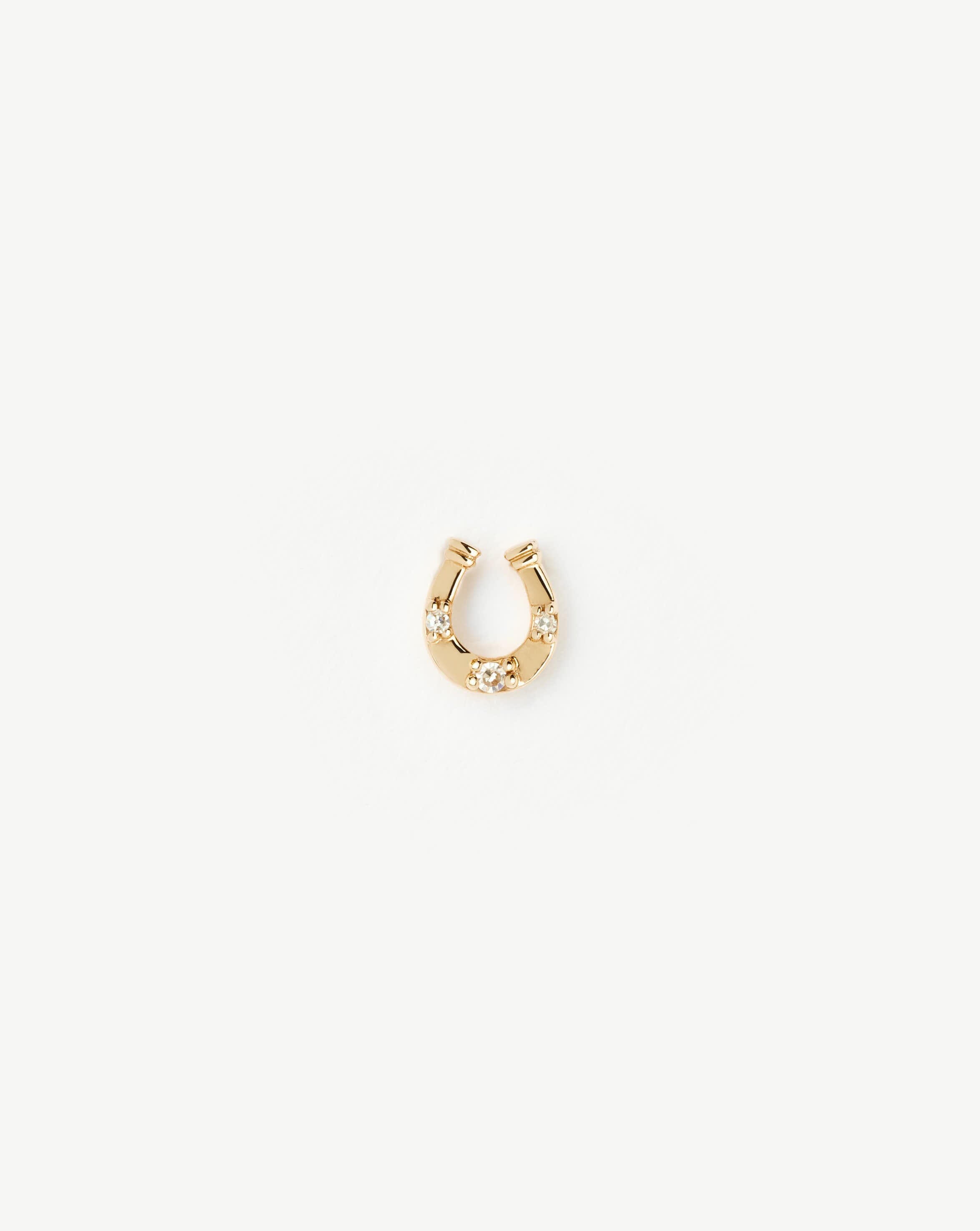 14k Gold Horseshoe Stud Earring with Diamonds | Solid Gold Jewelry