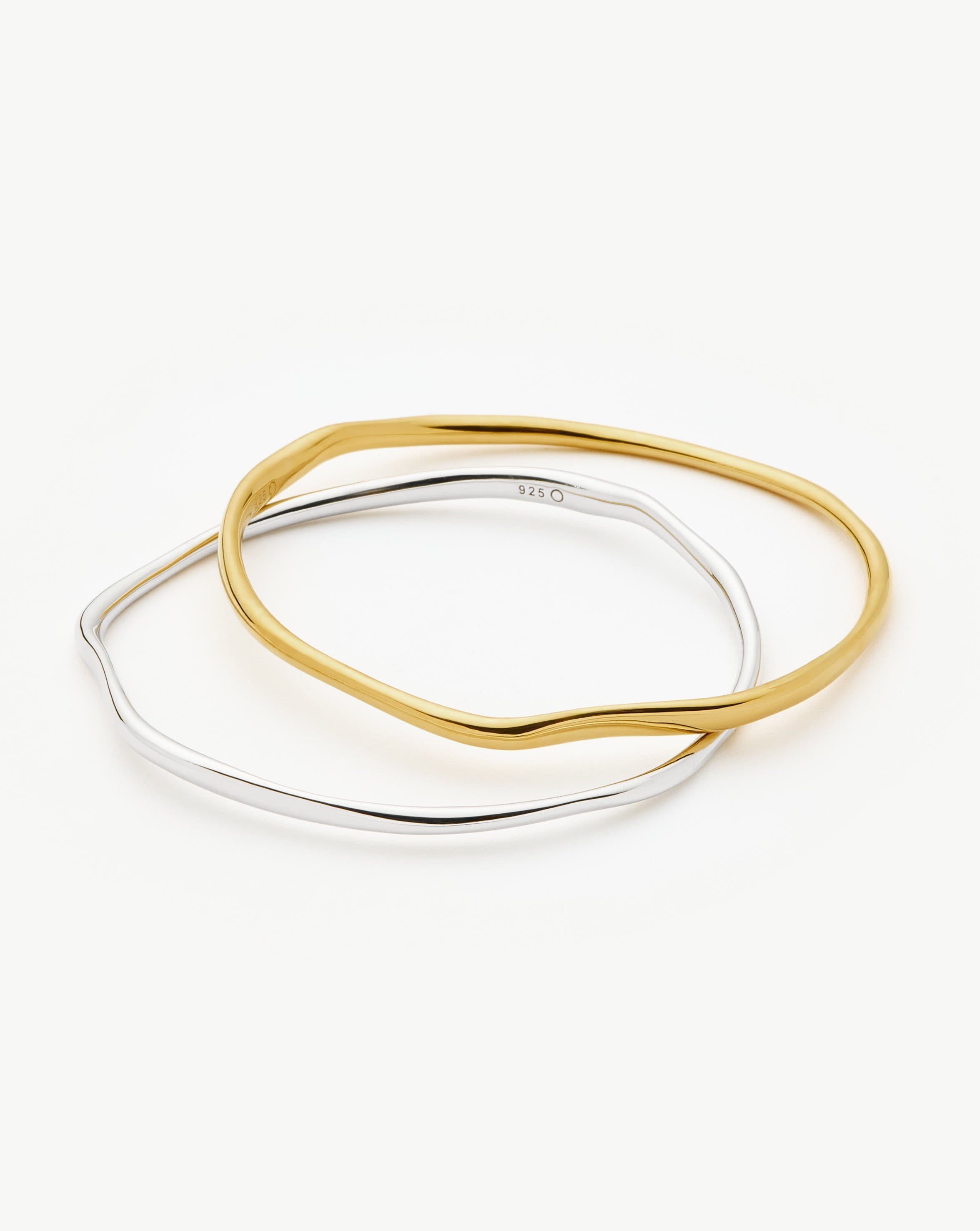 Gold & Silver Molten Ripple Bangle Bracelet Set | Mixed Metal