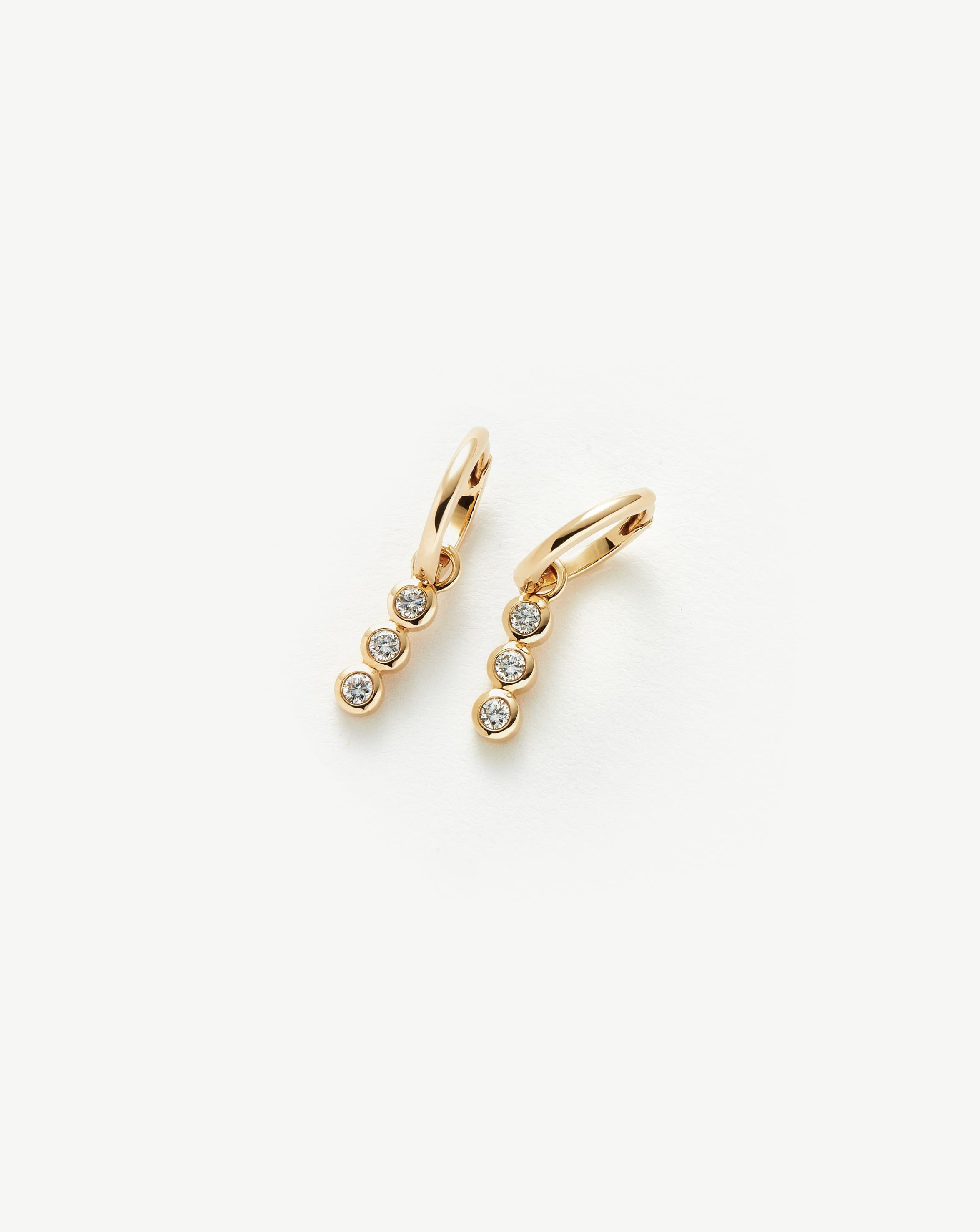 Recycled Gold Diamond Hoop Earrings with Triple Charms | 14k Yellow Gold