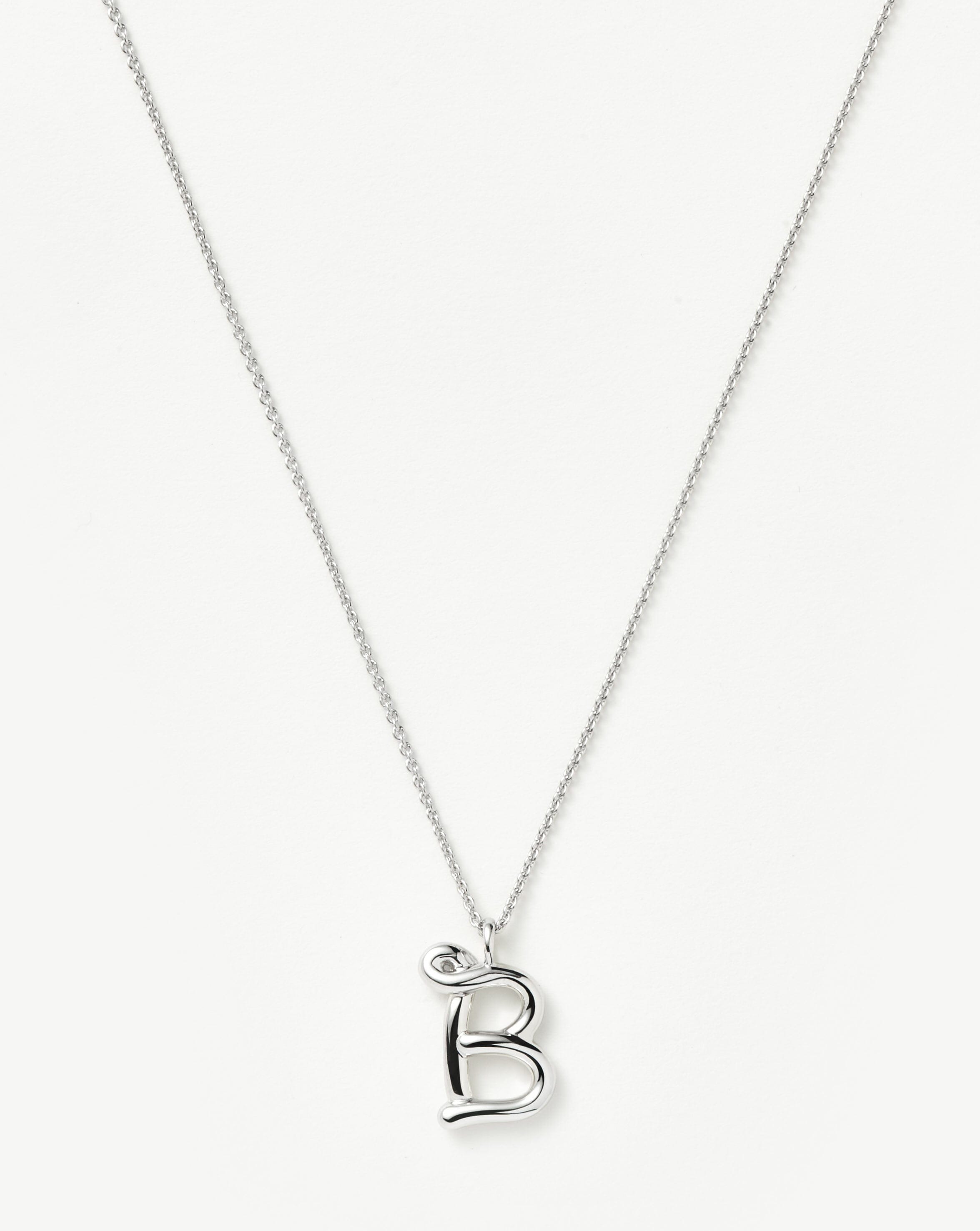 Personalized Sterling Silver Initial Necklace | Curly Molten Pendant