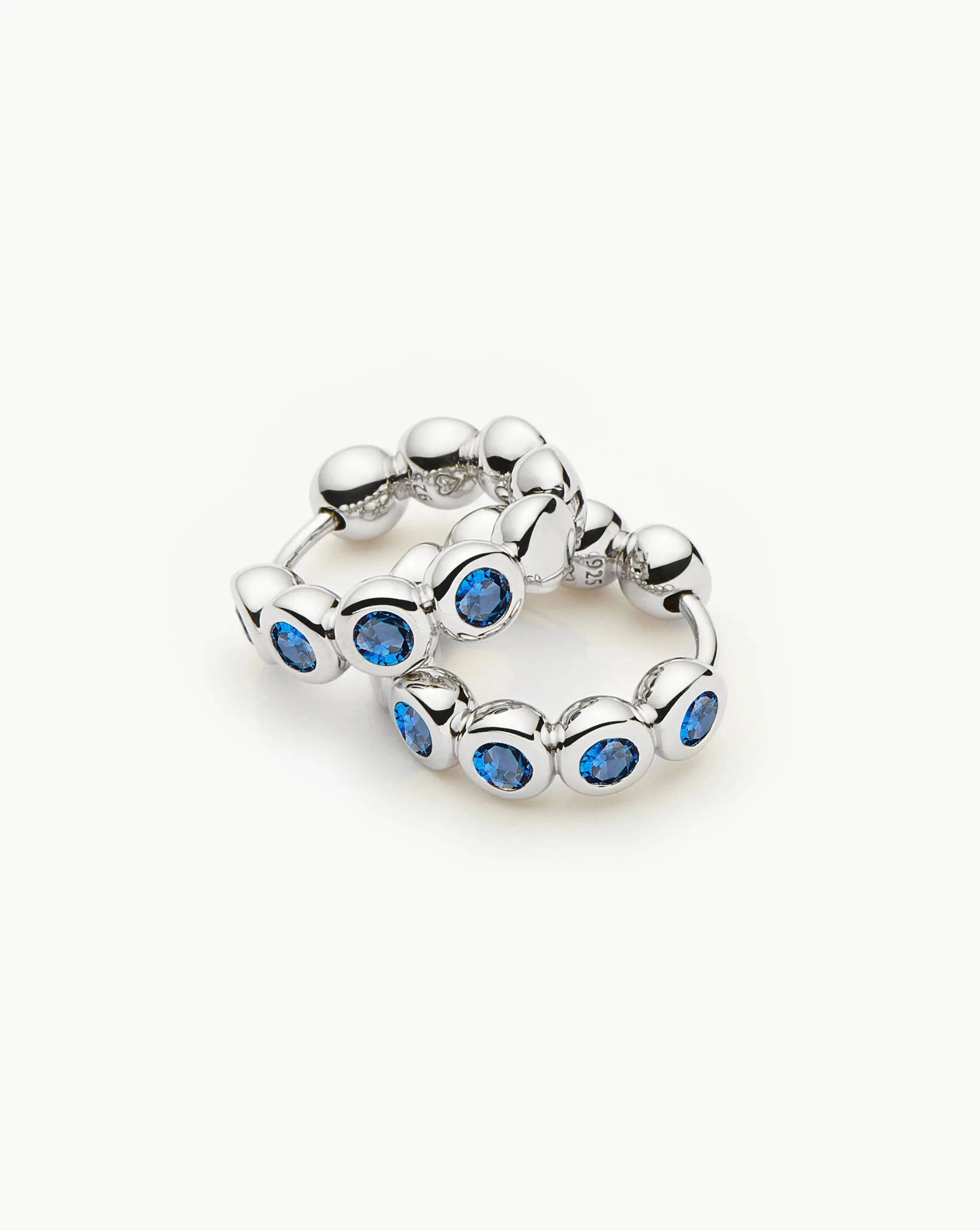 Sapphire Blue Tennis Hoop Earrings | Sterling Silver Nano-crystal