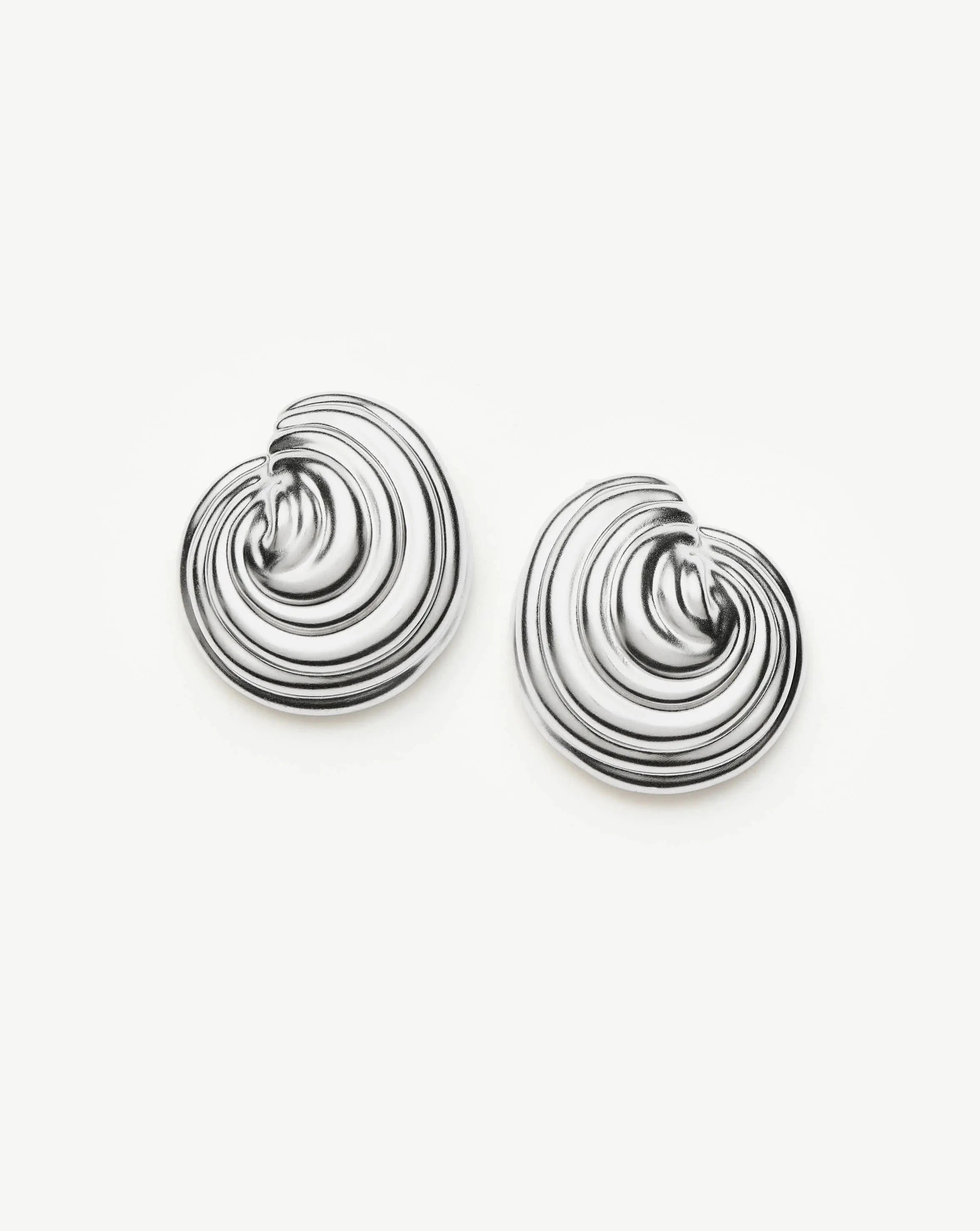 Oversized Spiral Dome Stud Earrings | Silver Plated Statement Jewelry