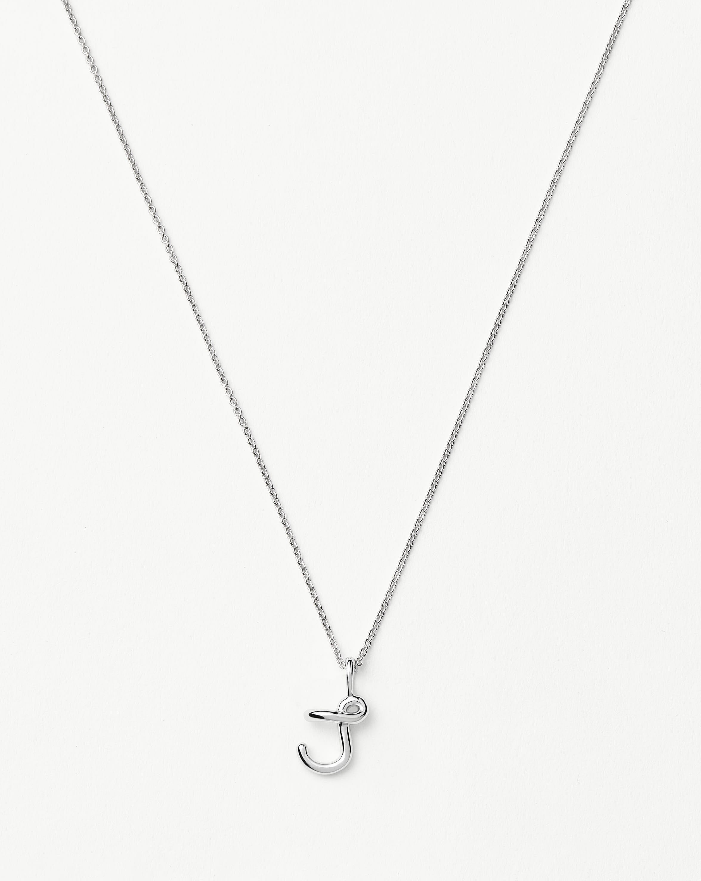 Mini Initial Necklace - Curly Molten Letter J | Sterling Silver
