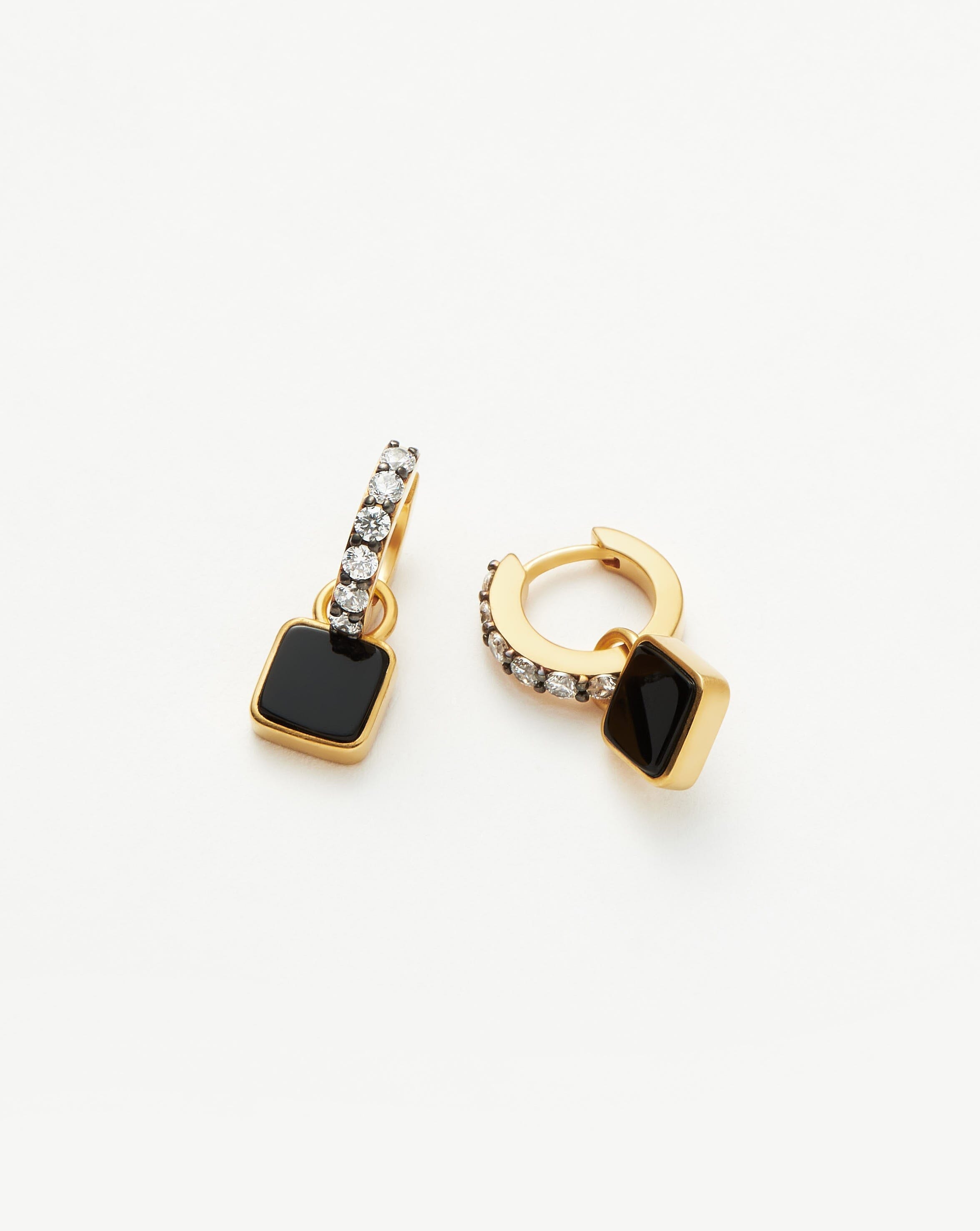 Square Black Onyx Hoop Earrings | 18k Gold Vermeil & CZ