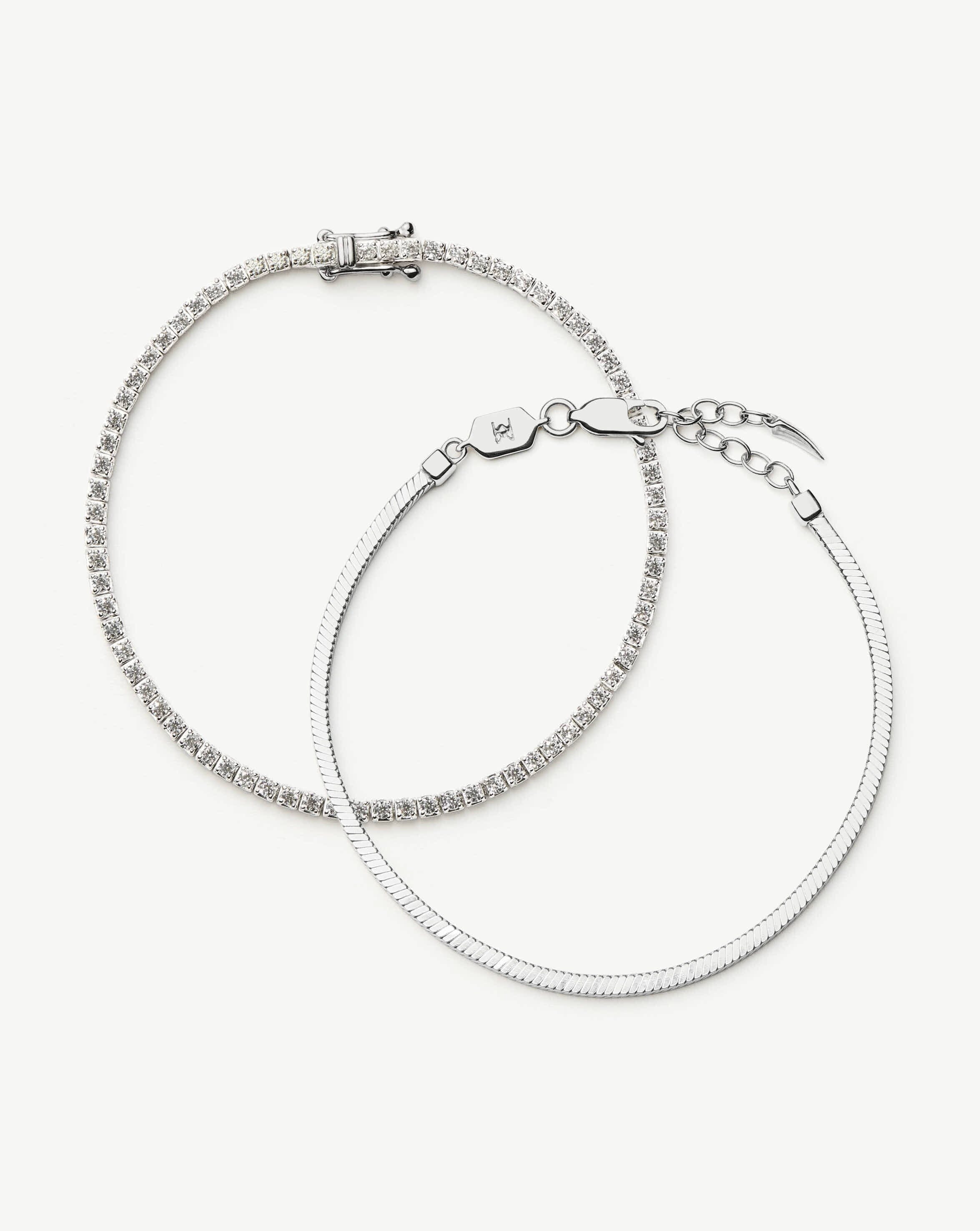 Sterling Silver Tennis & Snake Chain Bracelet Set | Missoma