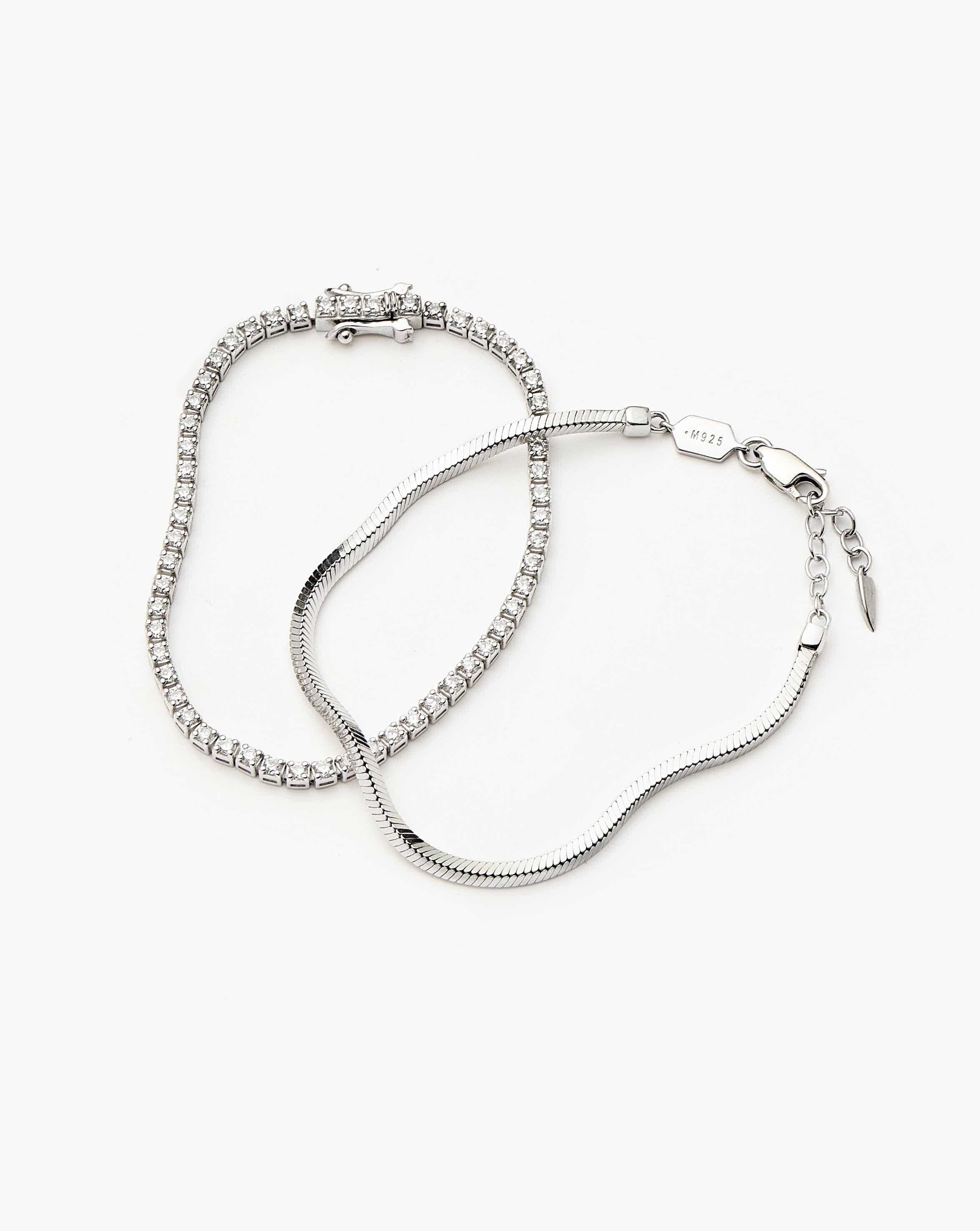 Sterling Silver Tennis & Snake Chain Bracelet Set | Missoma