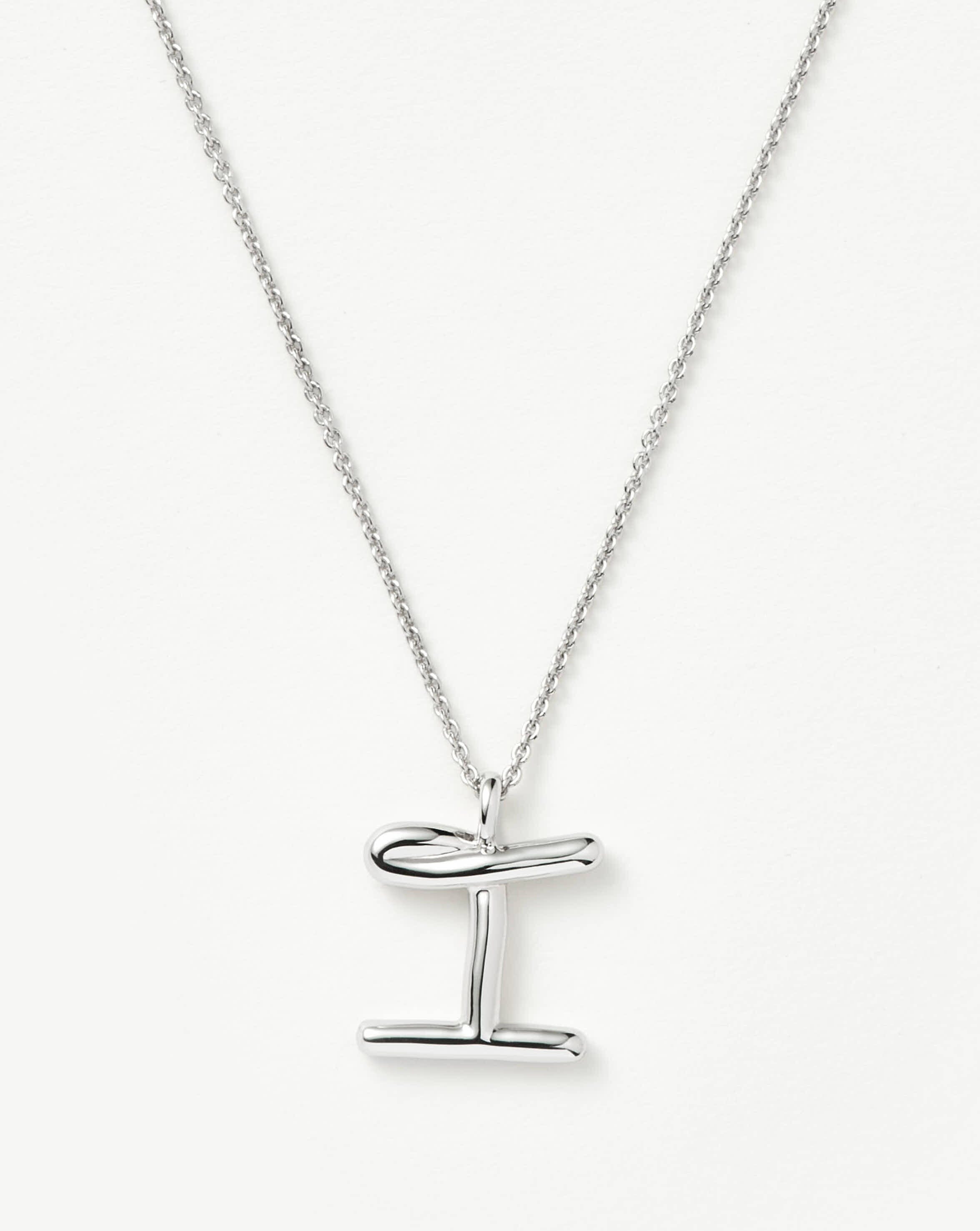 Handcrafted Sterling Silver Initial Necklace - Letter I | Curly Molten