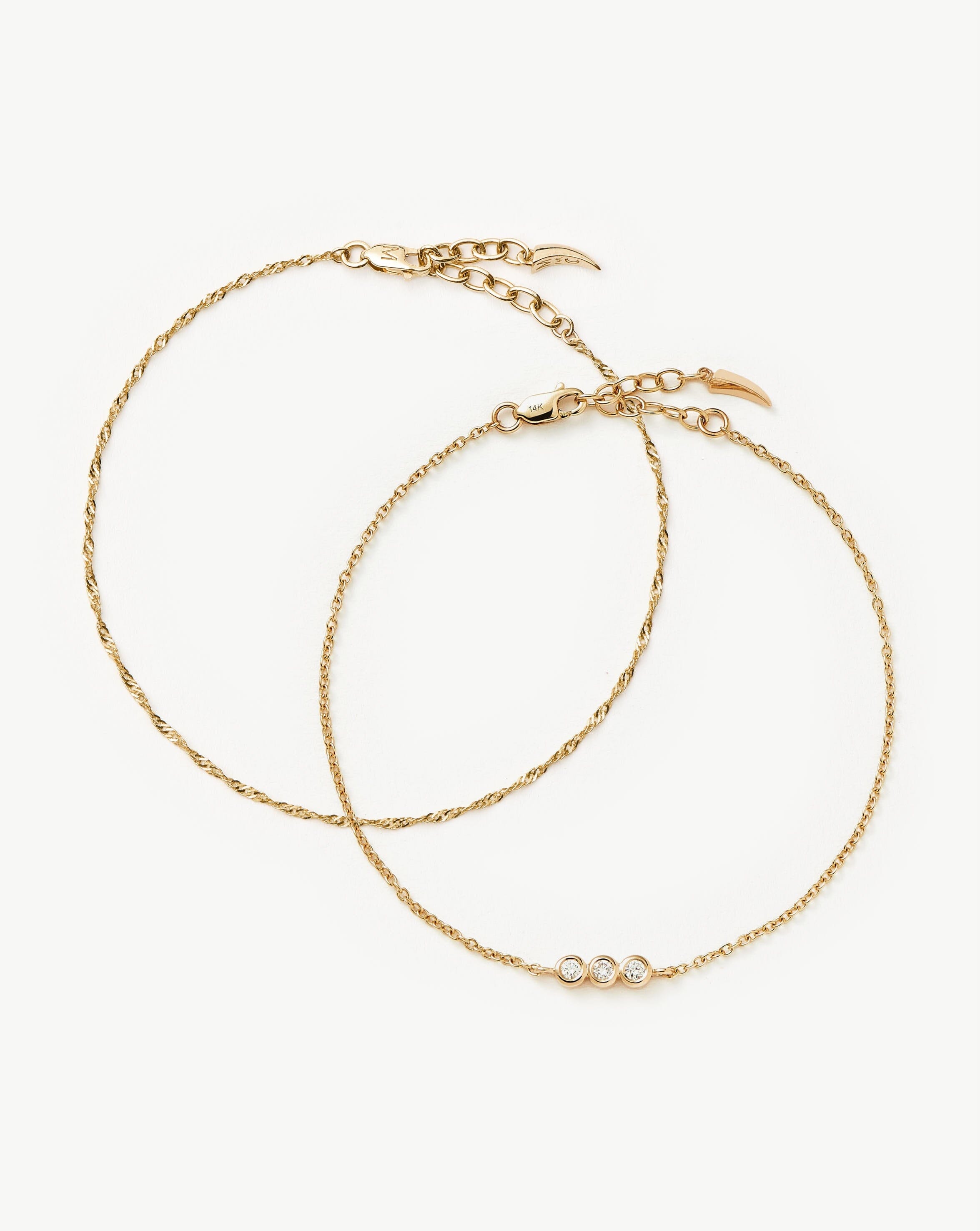 14k Solid Gold Diamond Bracelet Set with Twisted Chain | Missoma