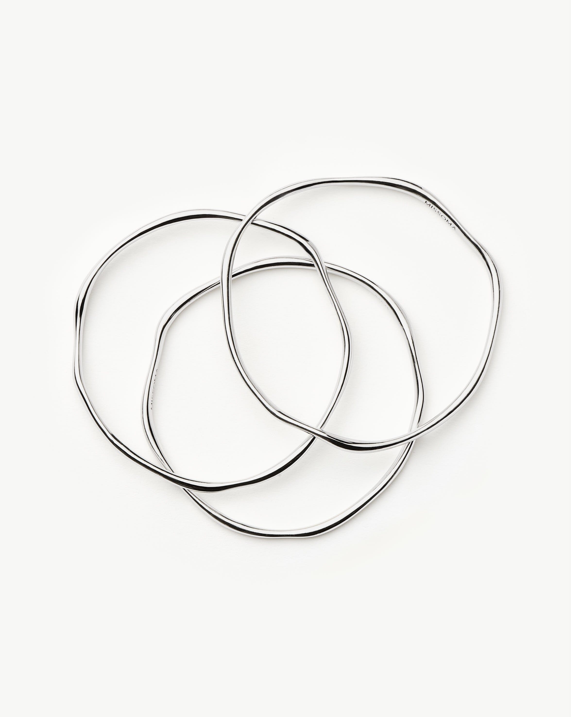 Sterling Silver Molten Ripple Bangle Bracelet Set | Trio Stackable