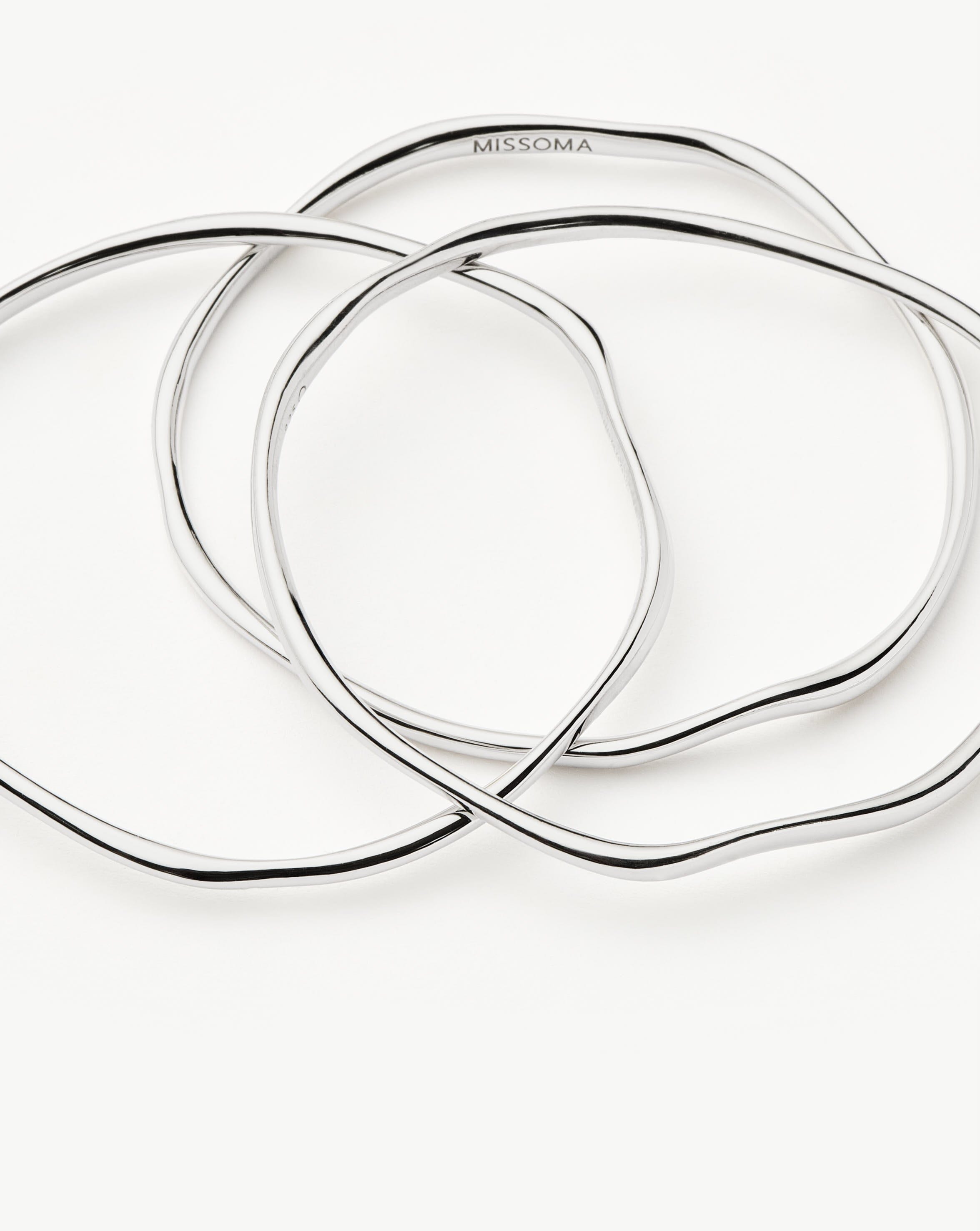 Sterling Silver Molten Ripple Bangle Bracelet Set | Trio Stackable