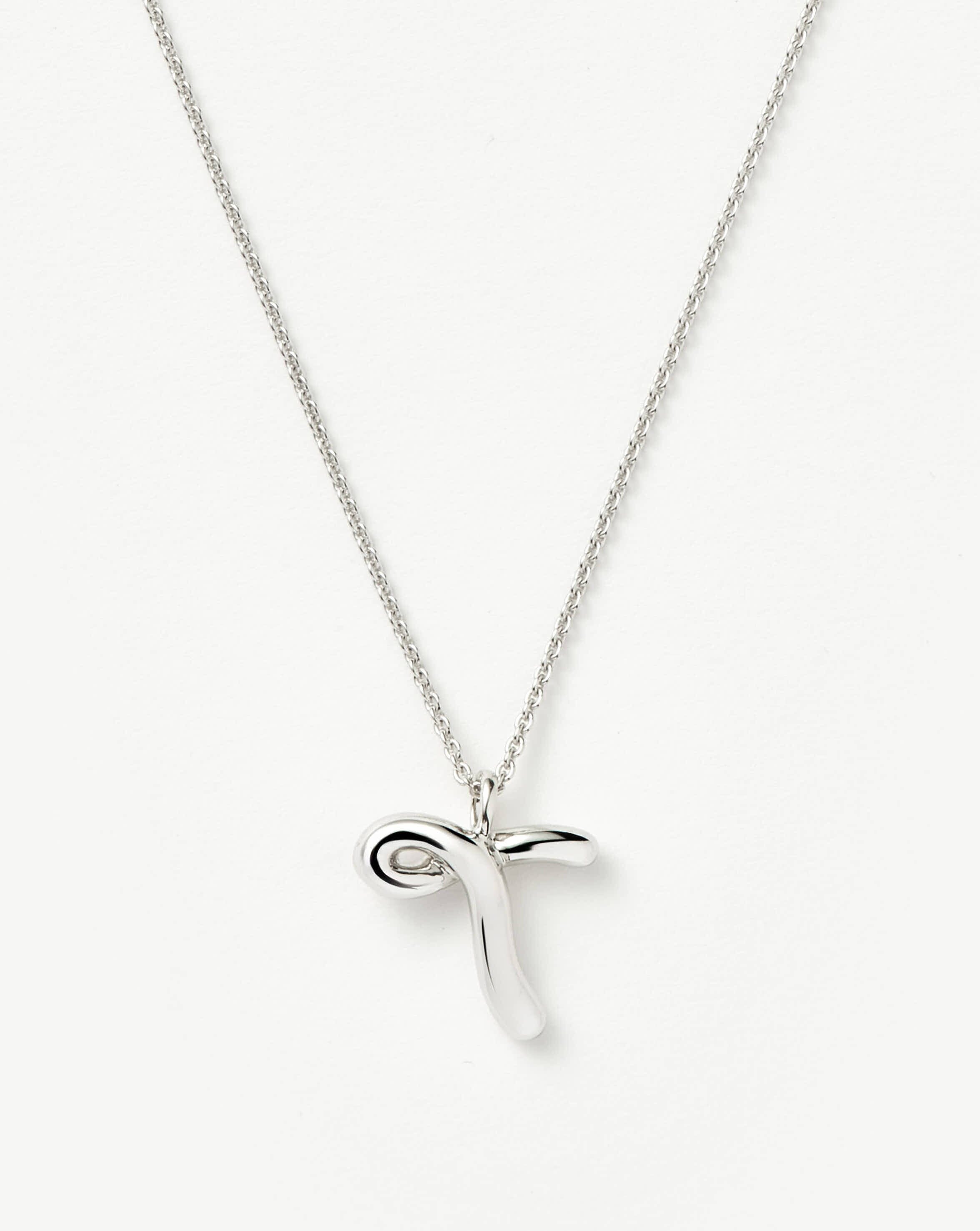 Personalized Initial Necklace in Sterling Silver | Curly Molten Pendant