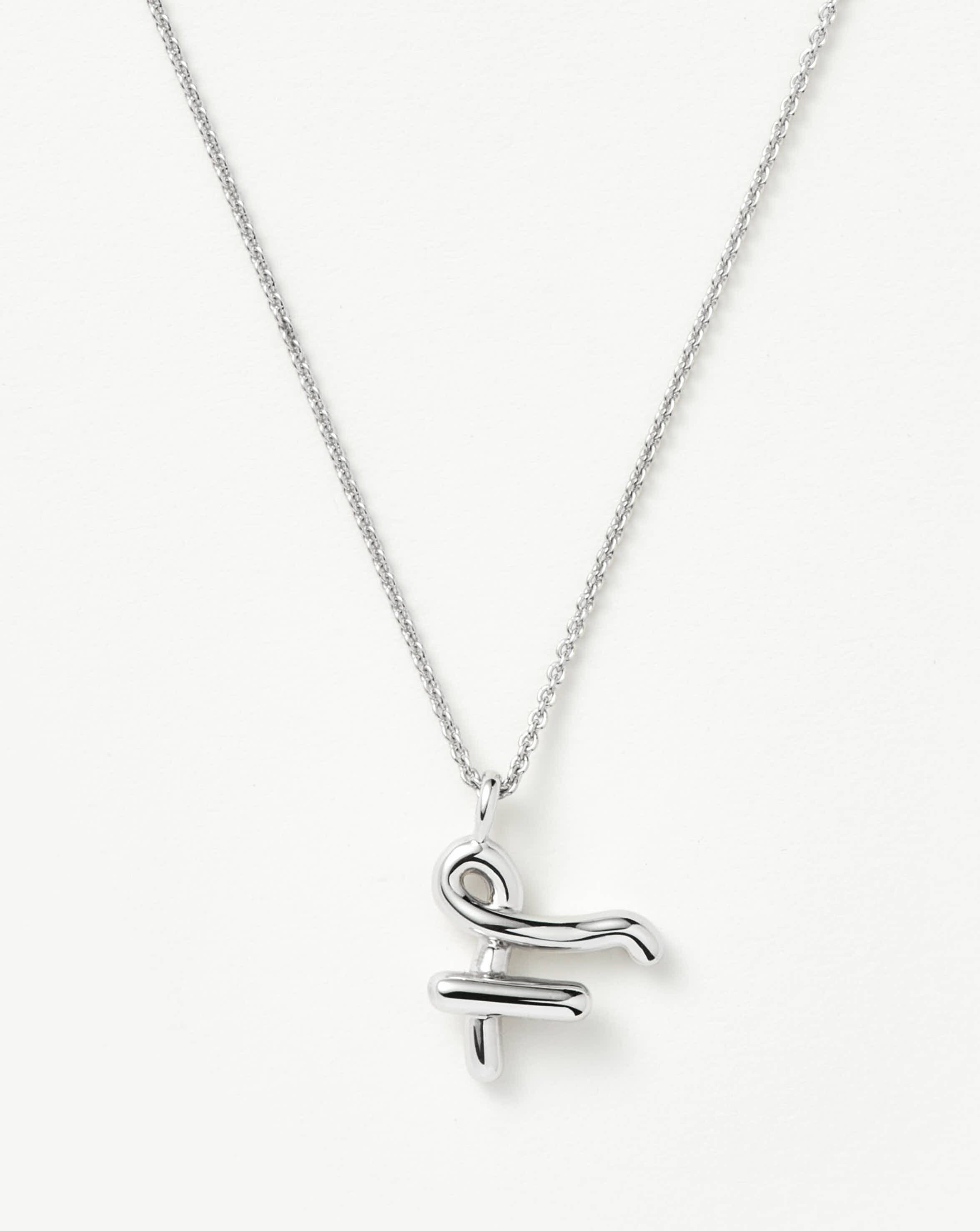 Sterling Silver Initial Necklace with Adjustable Chain | Curly Molten Pendant
