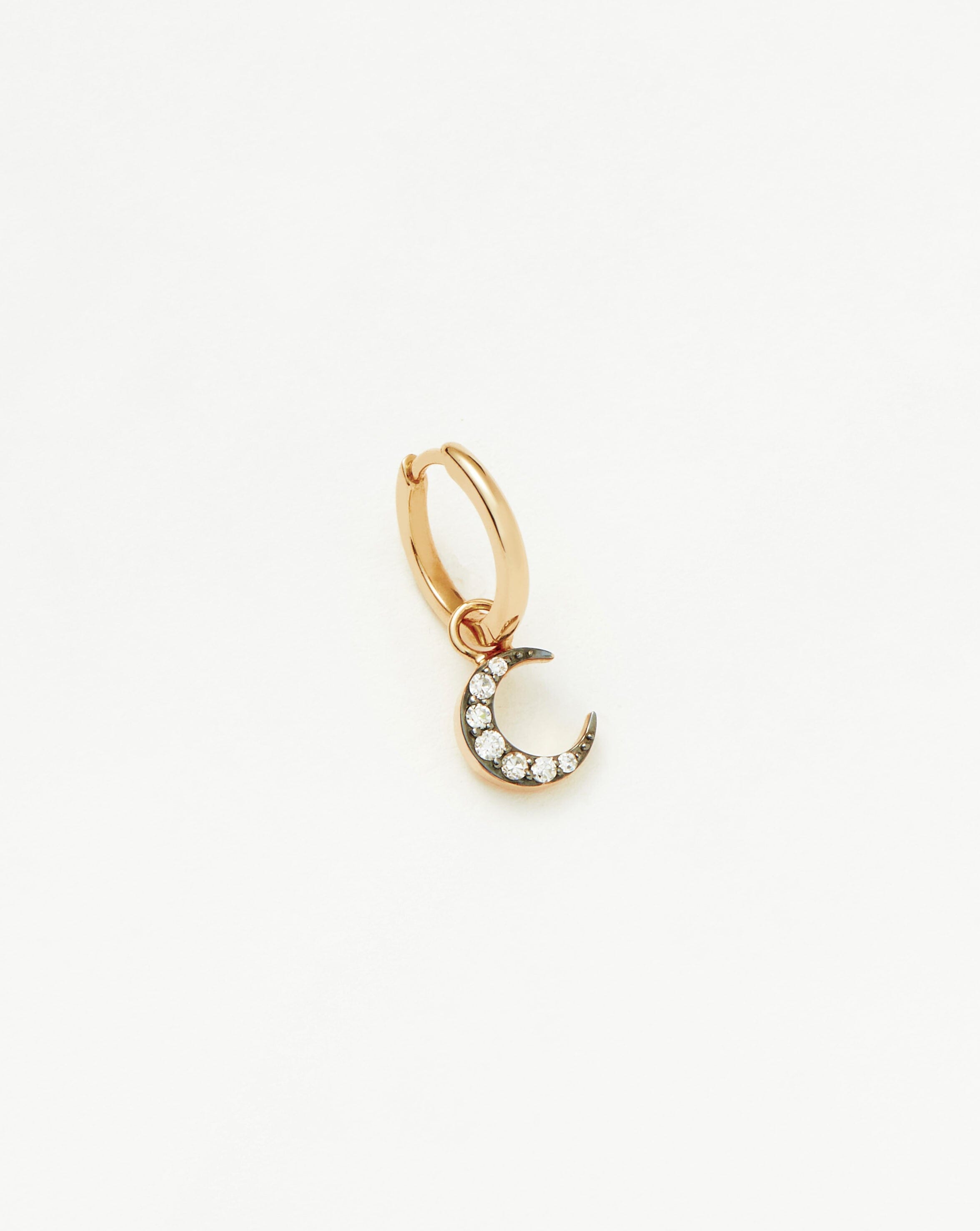 Diamond Moon Charm Hoop Earrings | 14k Solid Gold & Diamond