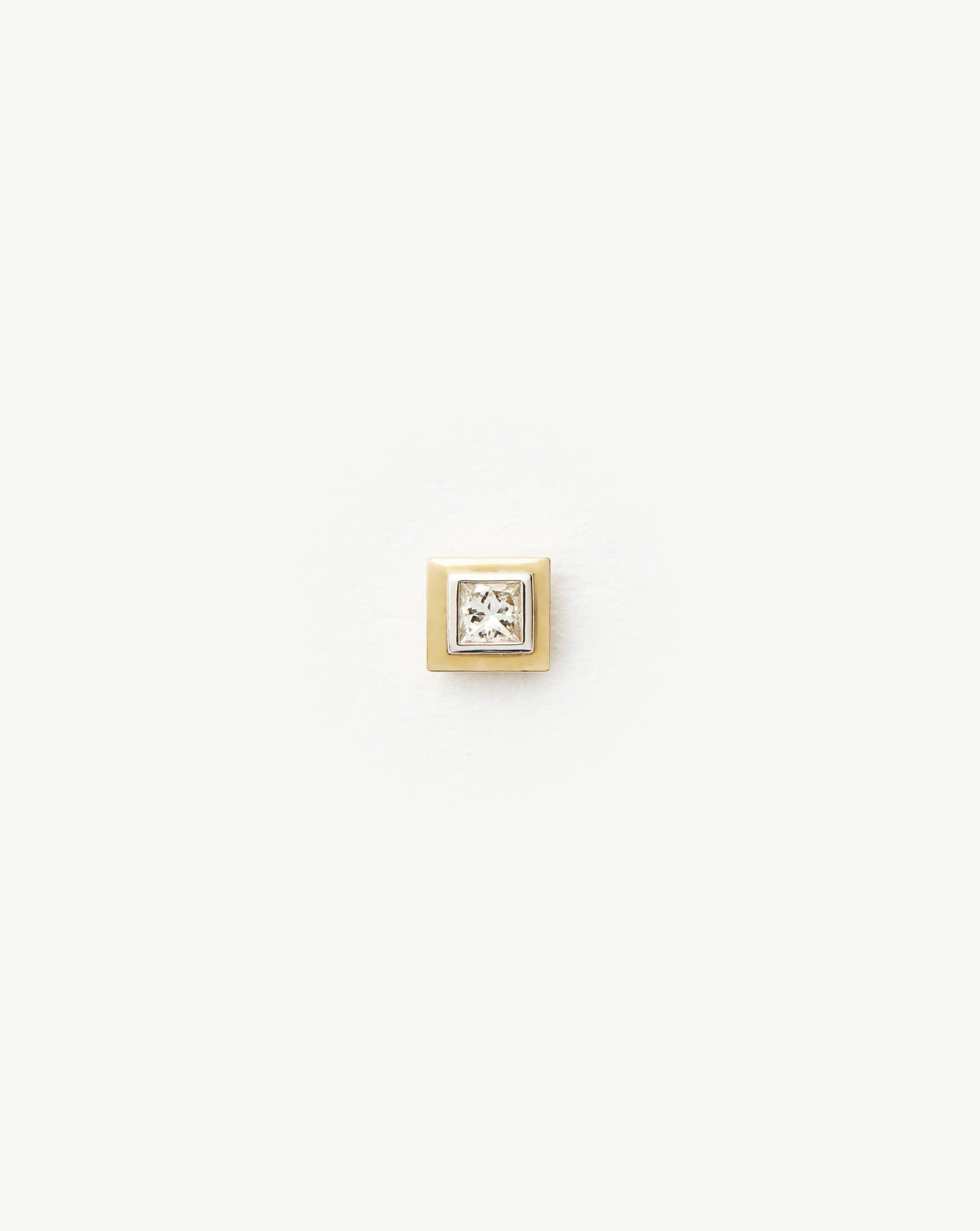 Square Diamond Stud Earrings in 14k Gold | Flat Back Labret