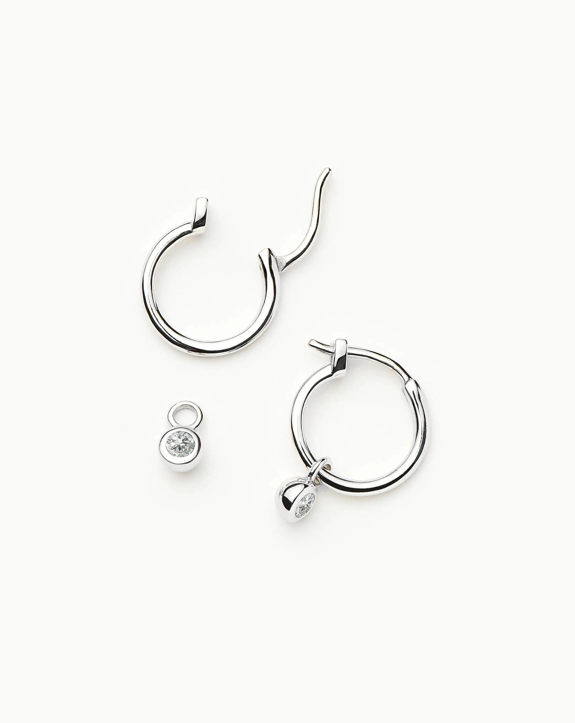 Tennis Charm Mini Hoop Earrings in Sterling Silver with Cubic Zirconia | Dainty Jewelry