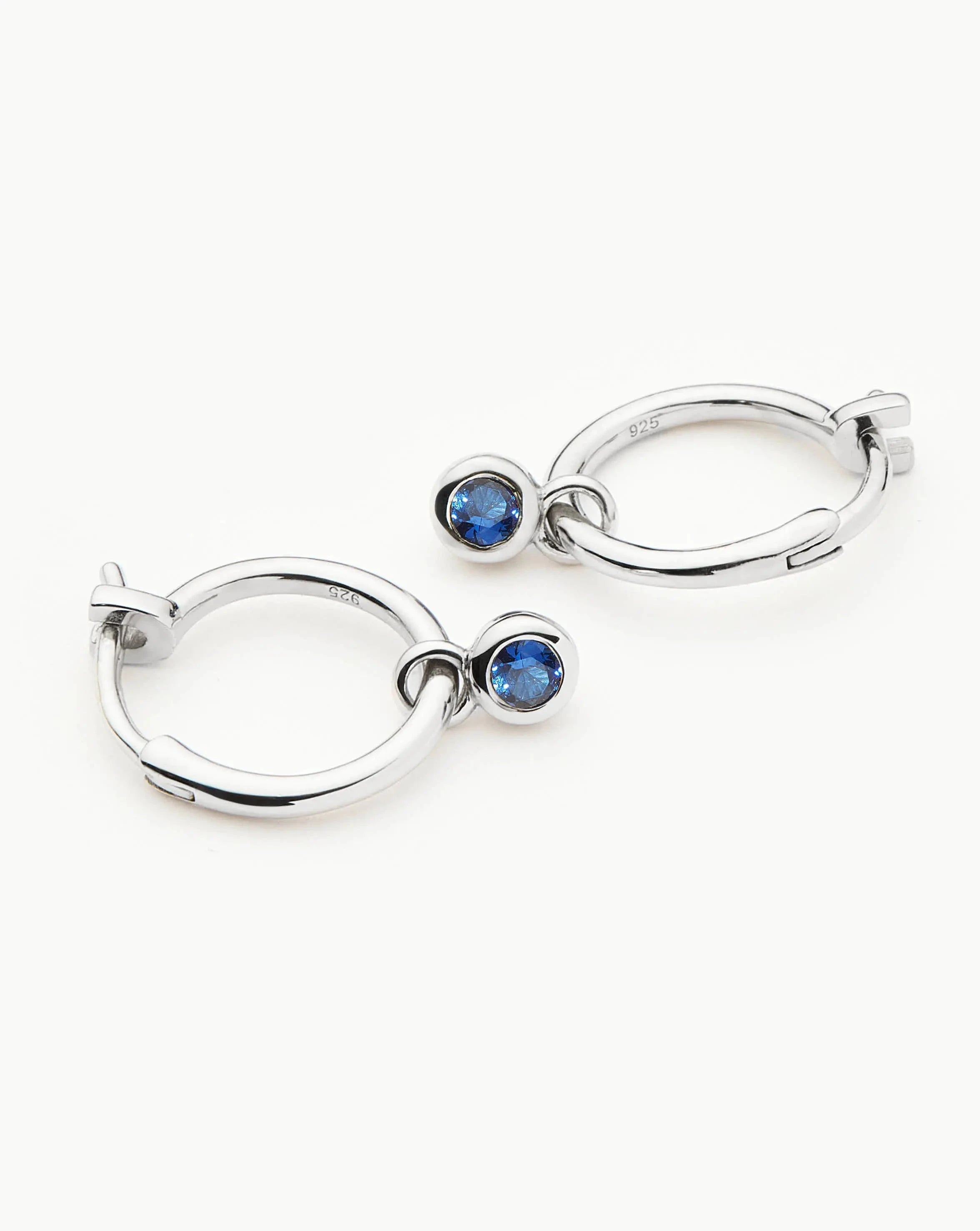 Sapphire Blue Tennis Charm Hoop Earrings | Sterling Silver Nano-crystal