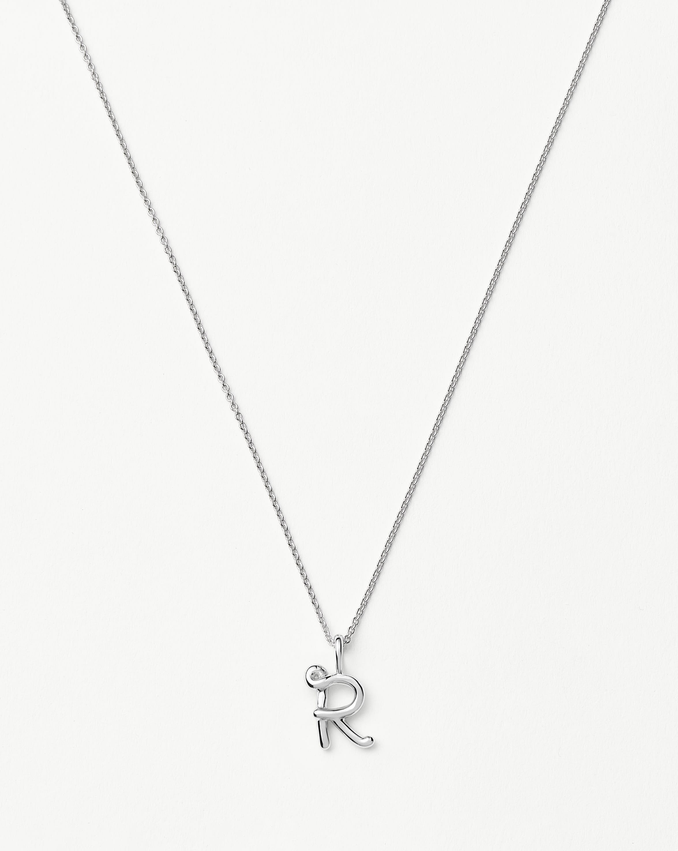 Personalized Initial Necklace - Sterling Silver Curly Molten Mini