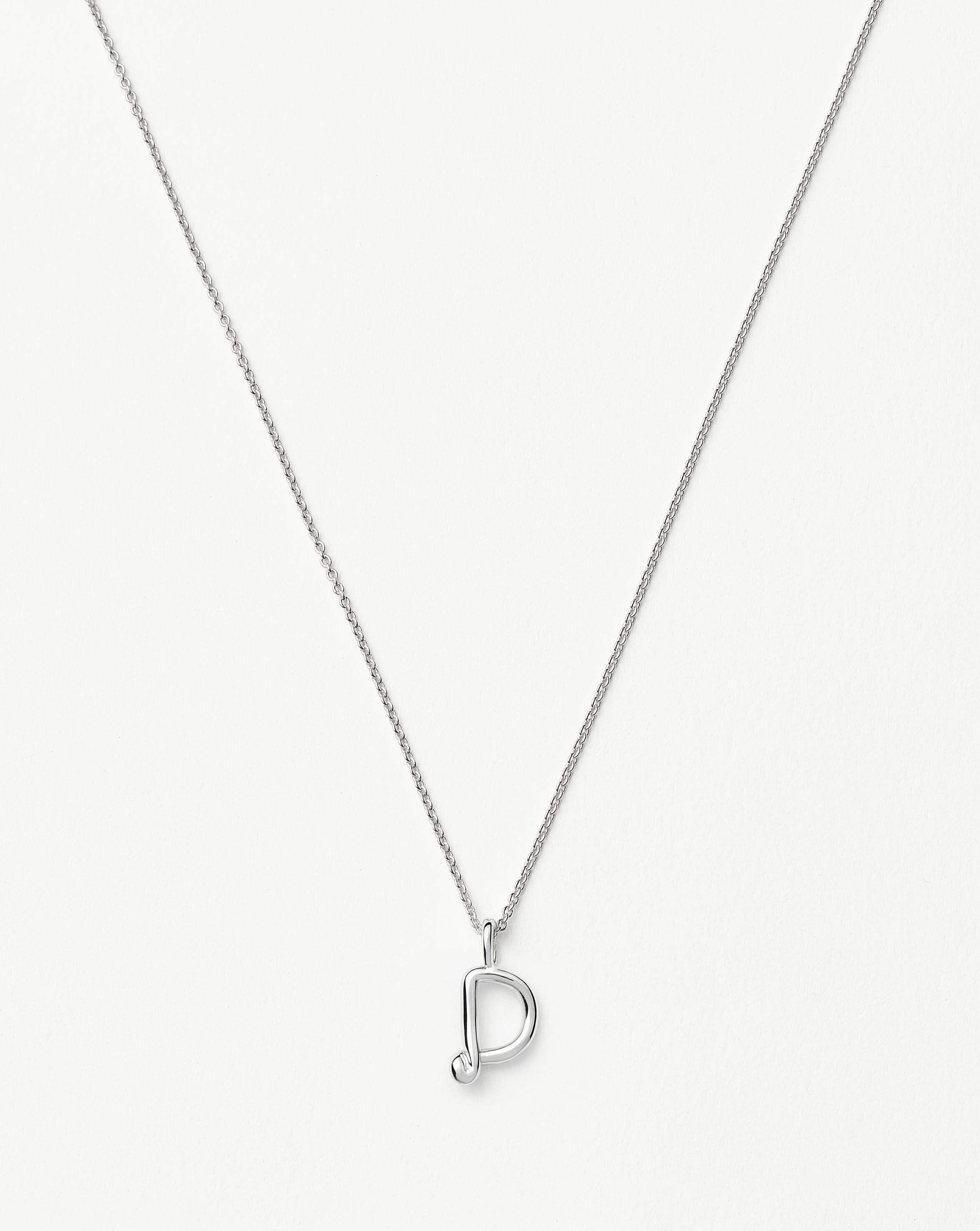 Mini Initial Necklace - Curly Molten D | Sterling Silver