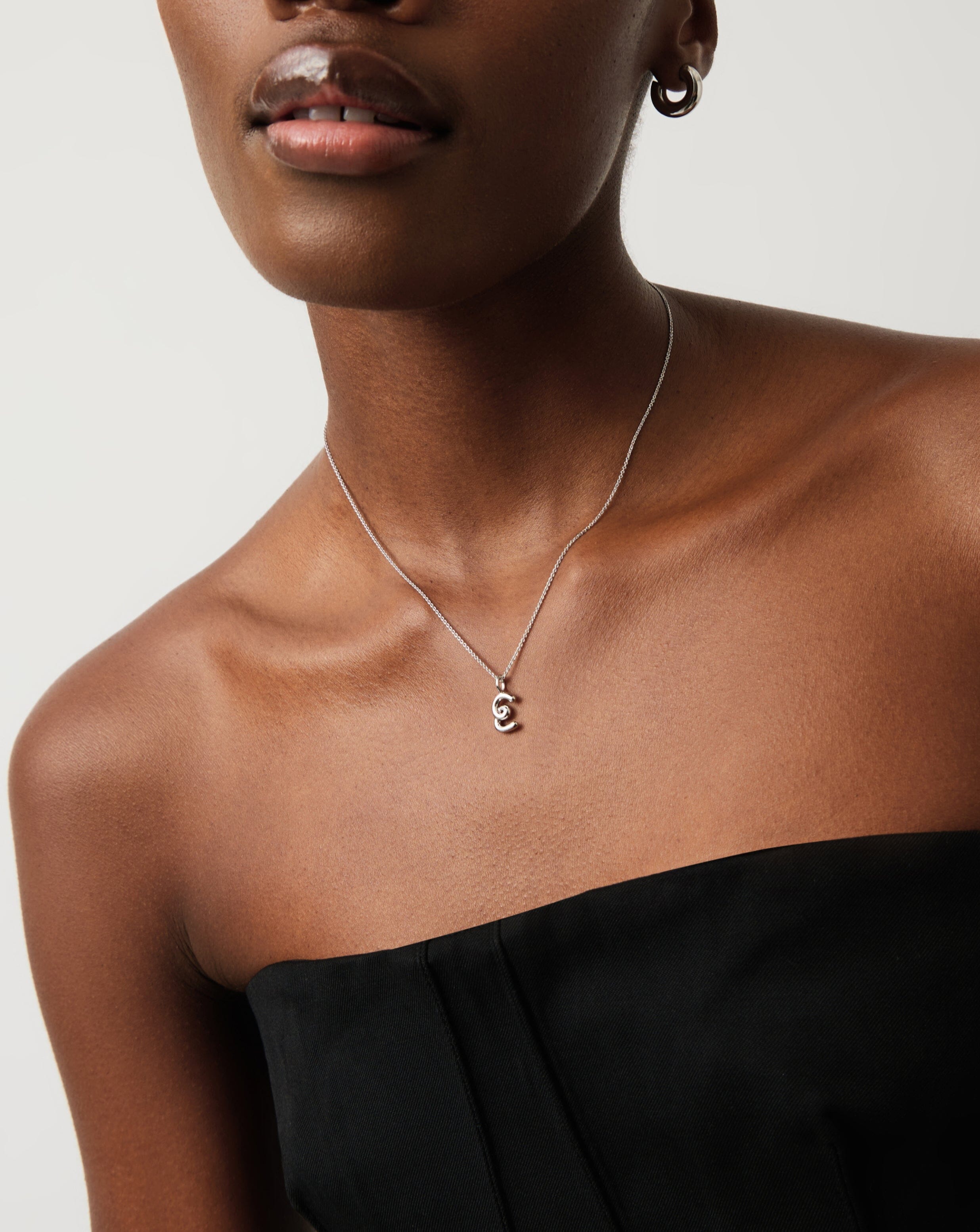 Curly Initial Necklace - Sterling Silver Mini Pendant | Molten