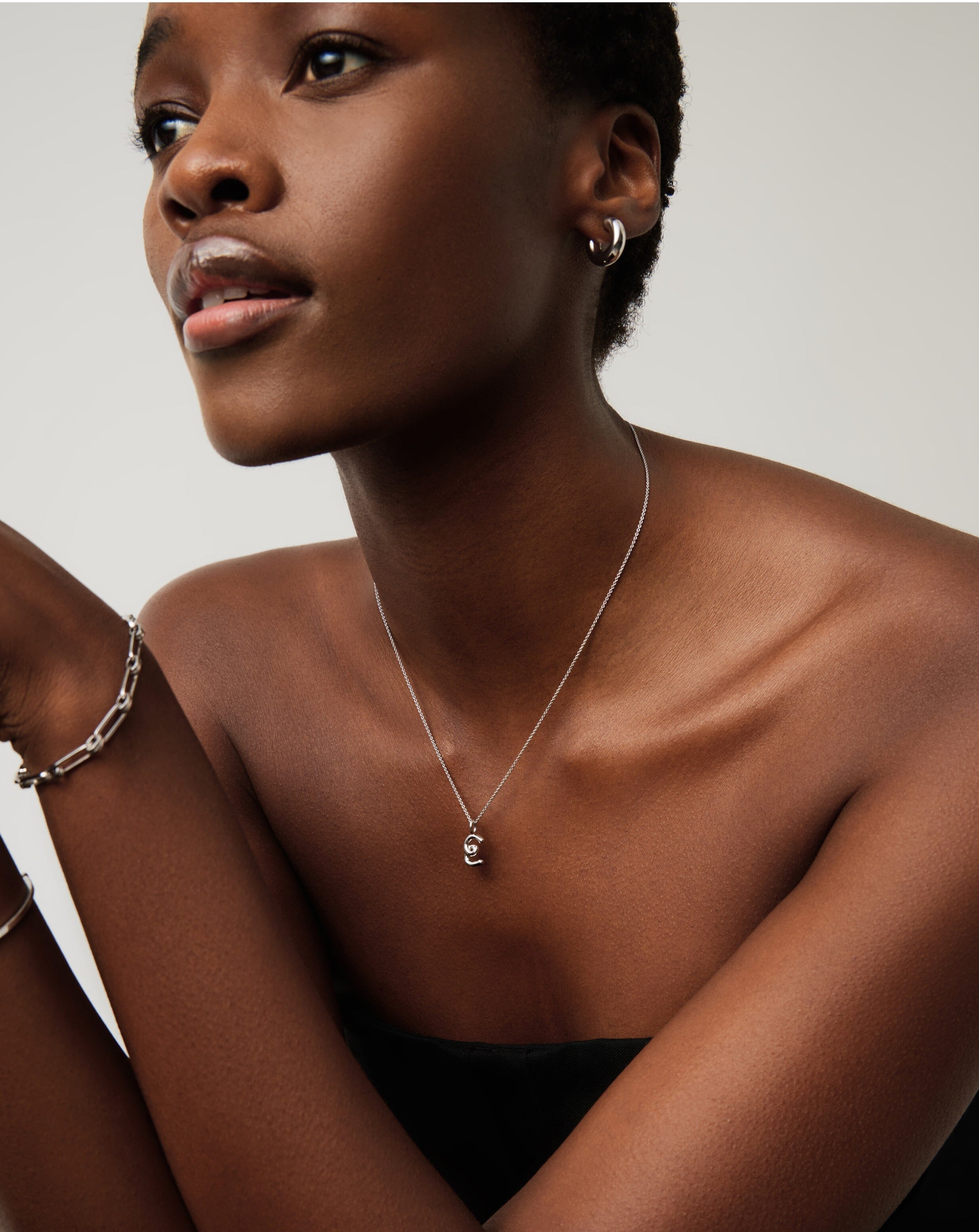 Curly Initial Necklace - Sterling Silver Mini Pendant | Molten