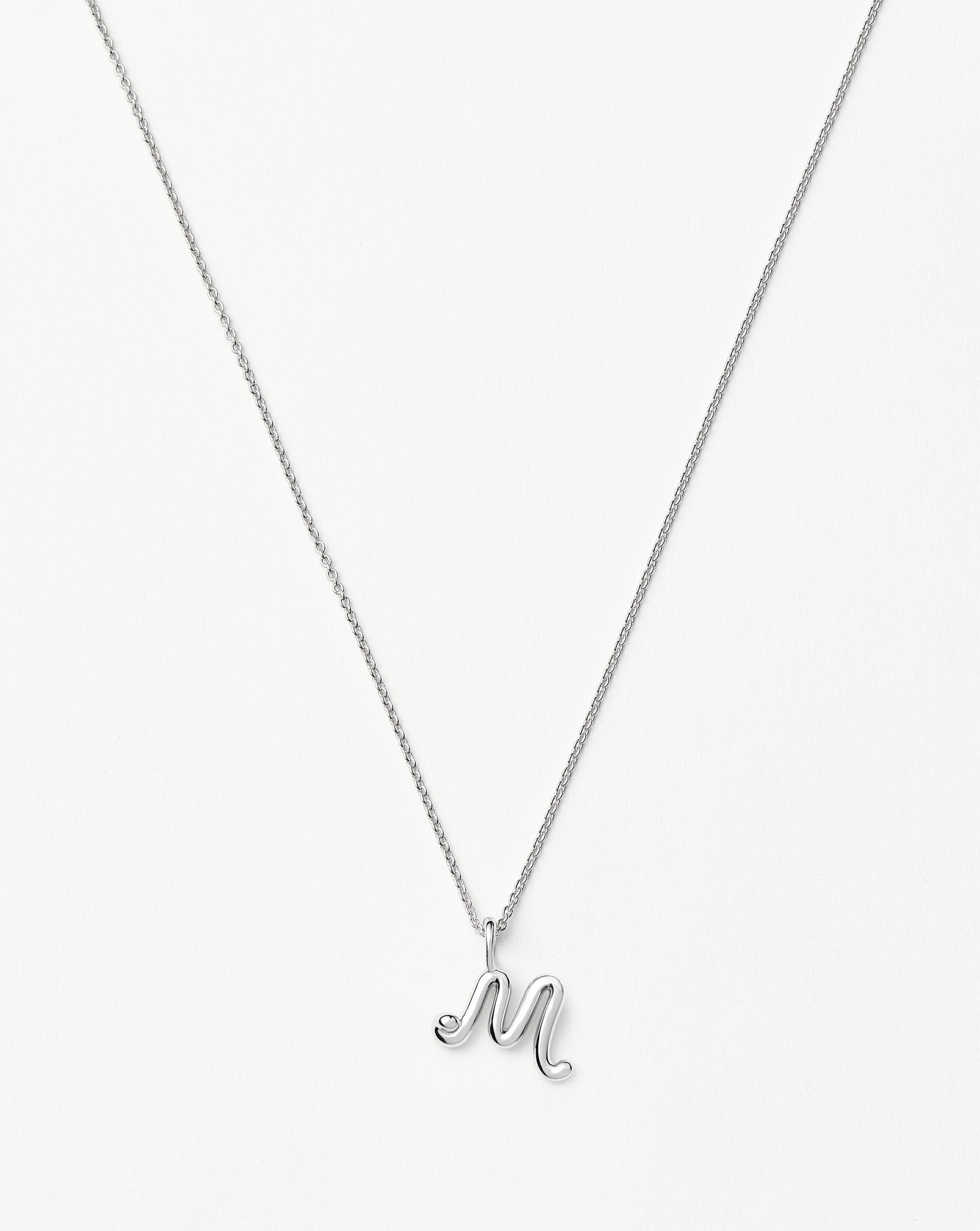 Mini Initial Necklace - Sterling Silver Curly Molten Pendant | Personalized Gift