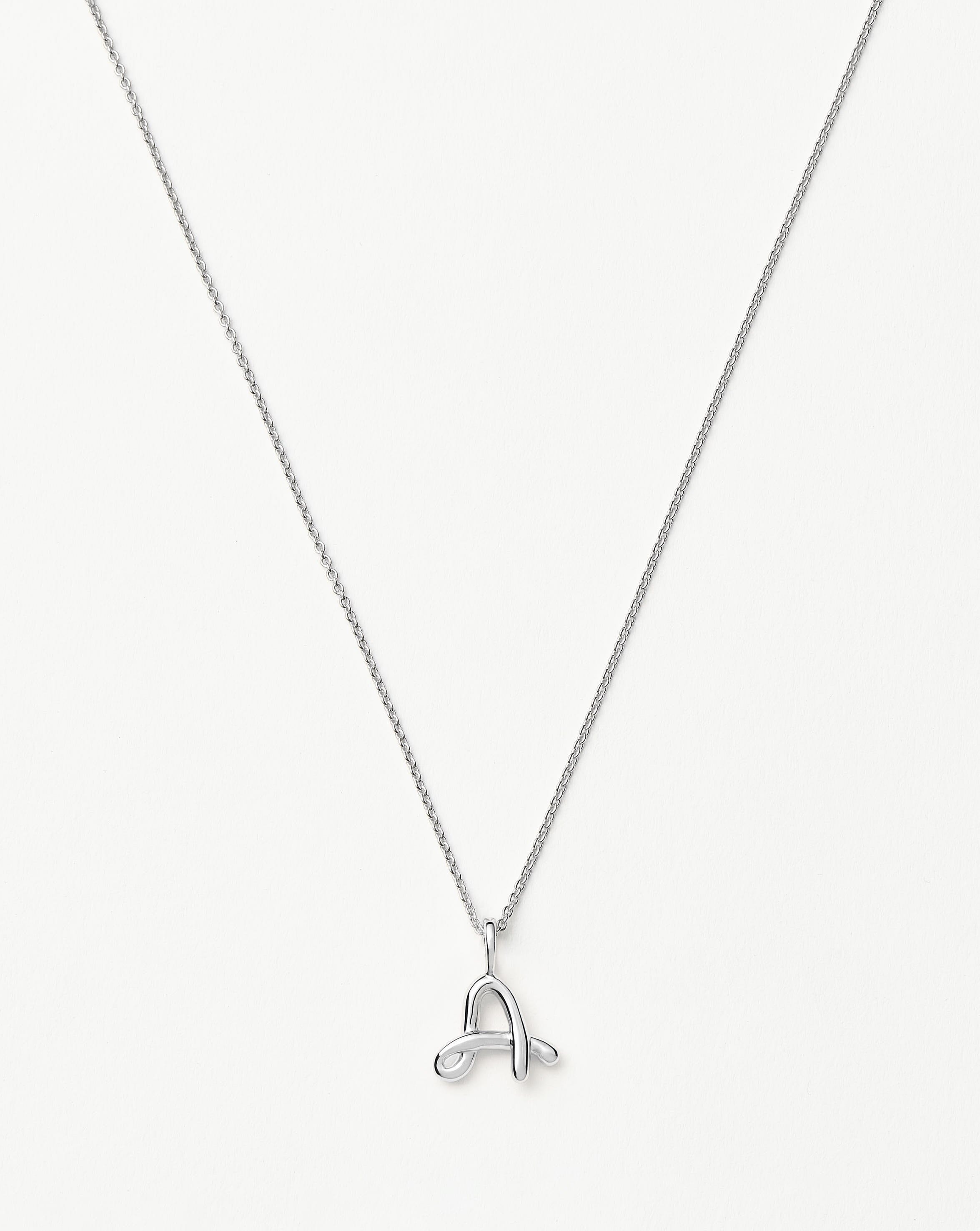 Mini Initial Necklace - Curly Molten Design | Sterling Silver