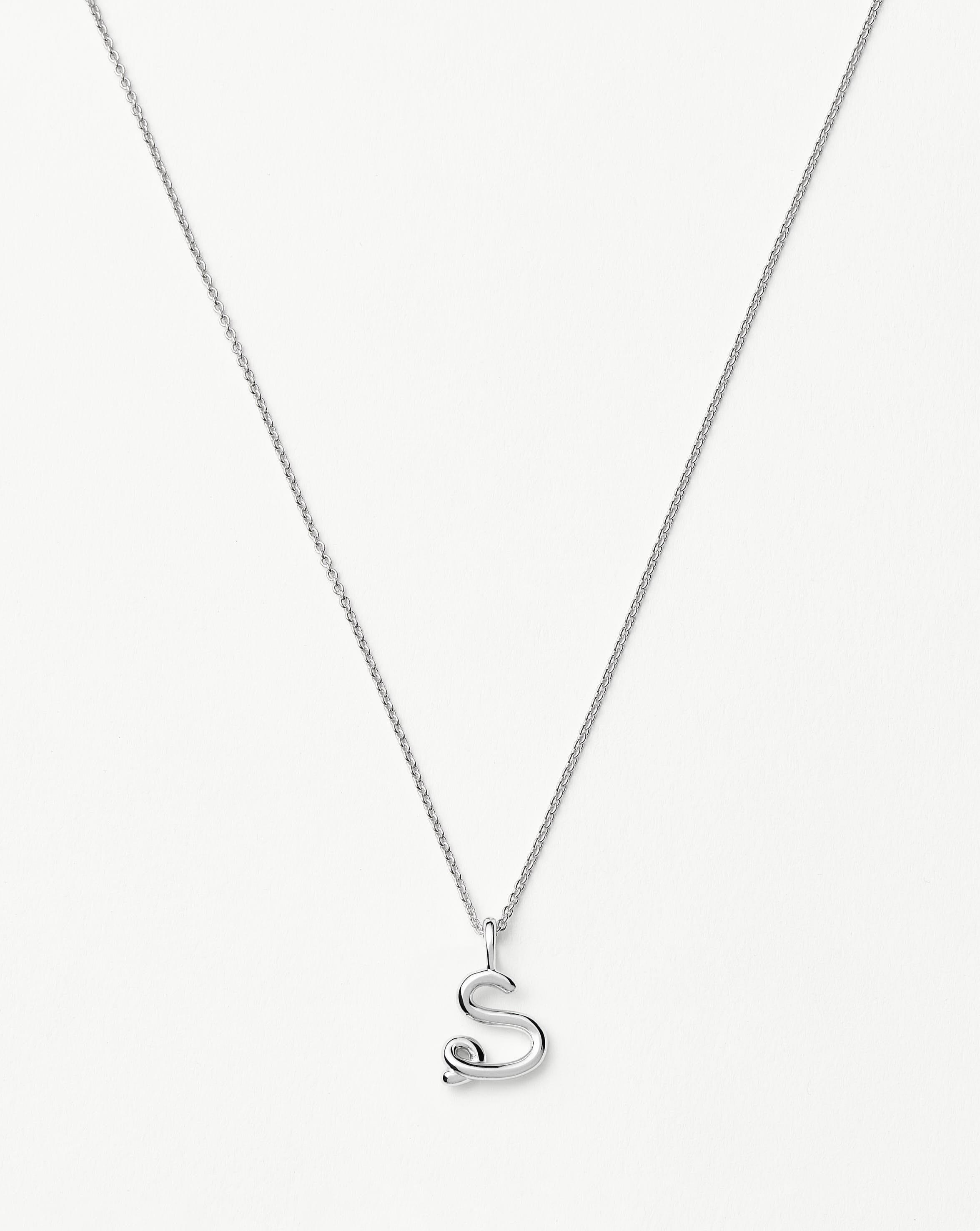 Mini Initial Necklace - Sterling Silver Curly Molten Pendant | Personalized Gift