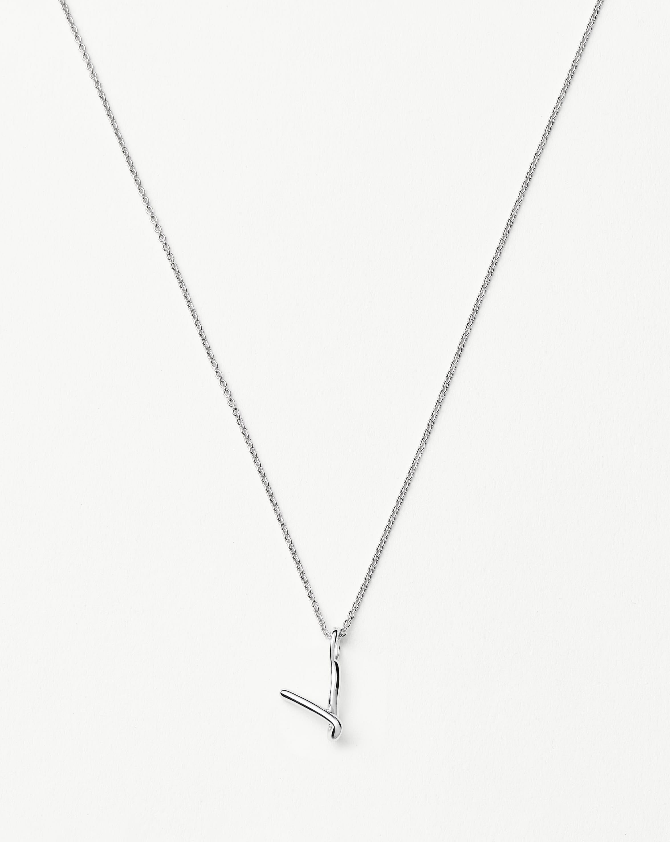 Mini Initial Necklace - Curly Molten Letter | Sterling Silver