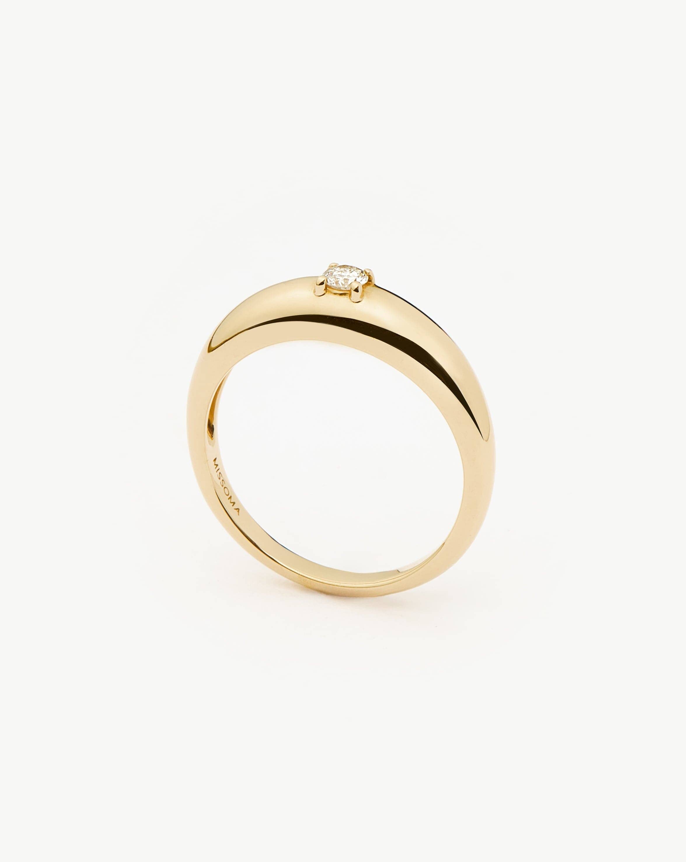 14k Solid Gold Diamond Dome Ring | Handcrafted Recycled Gold