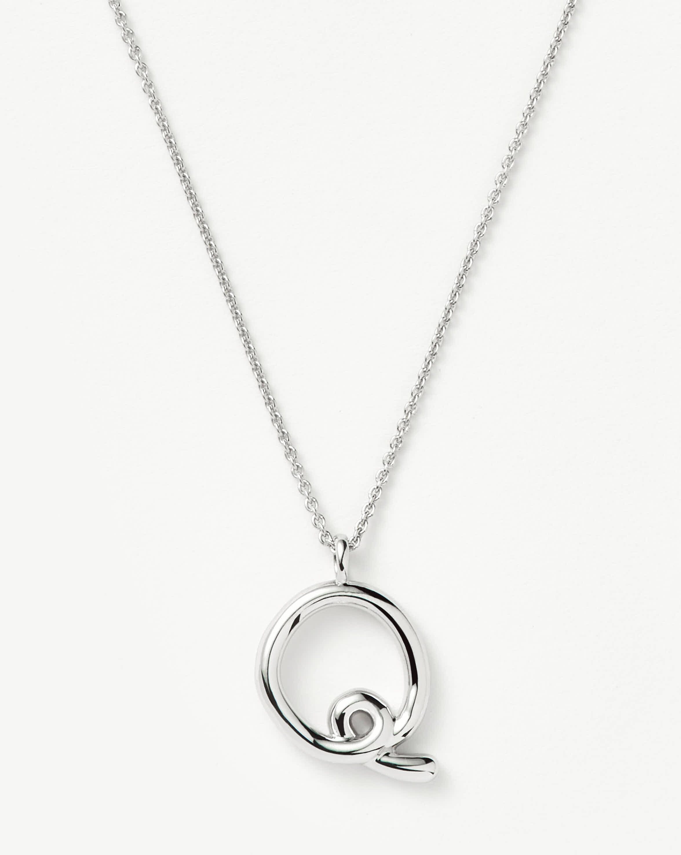 Curly Initial Pendant Necklace - Letter Q | Sterling Silver