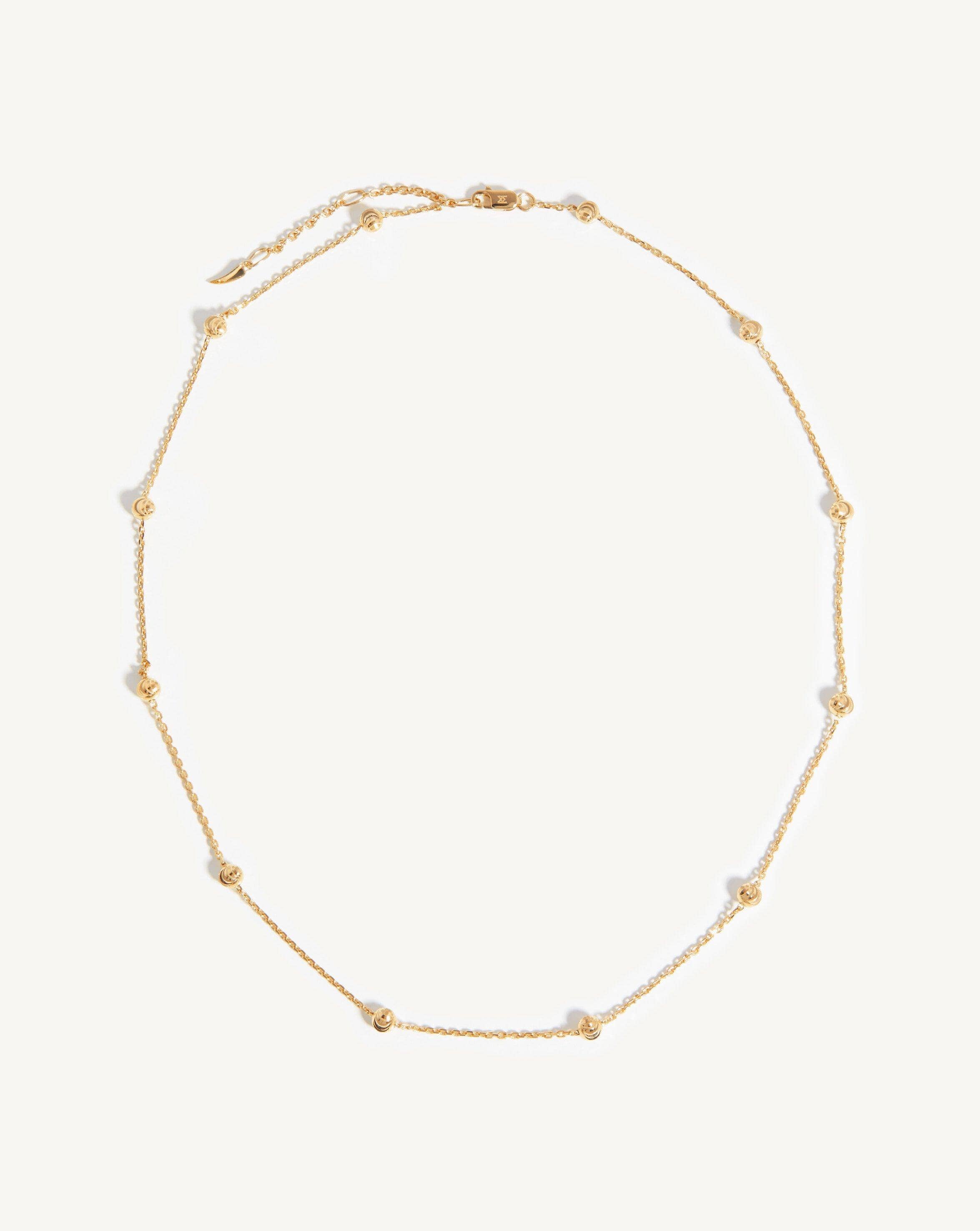 14K Solid Gold Bobble Chain Necklace | Italian Moon-Cut Beaded Design