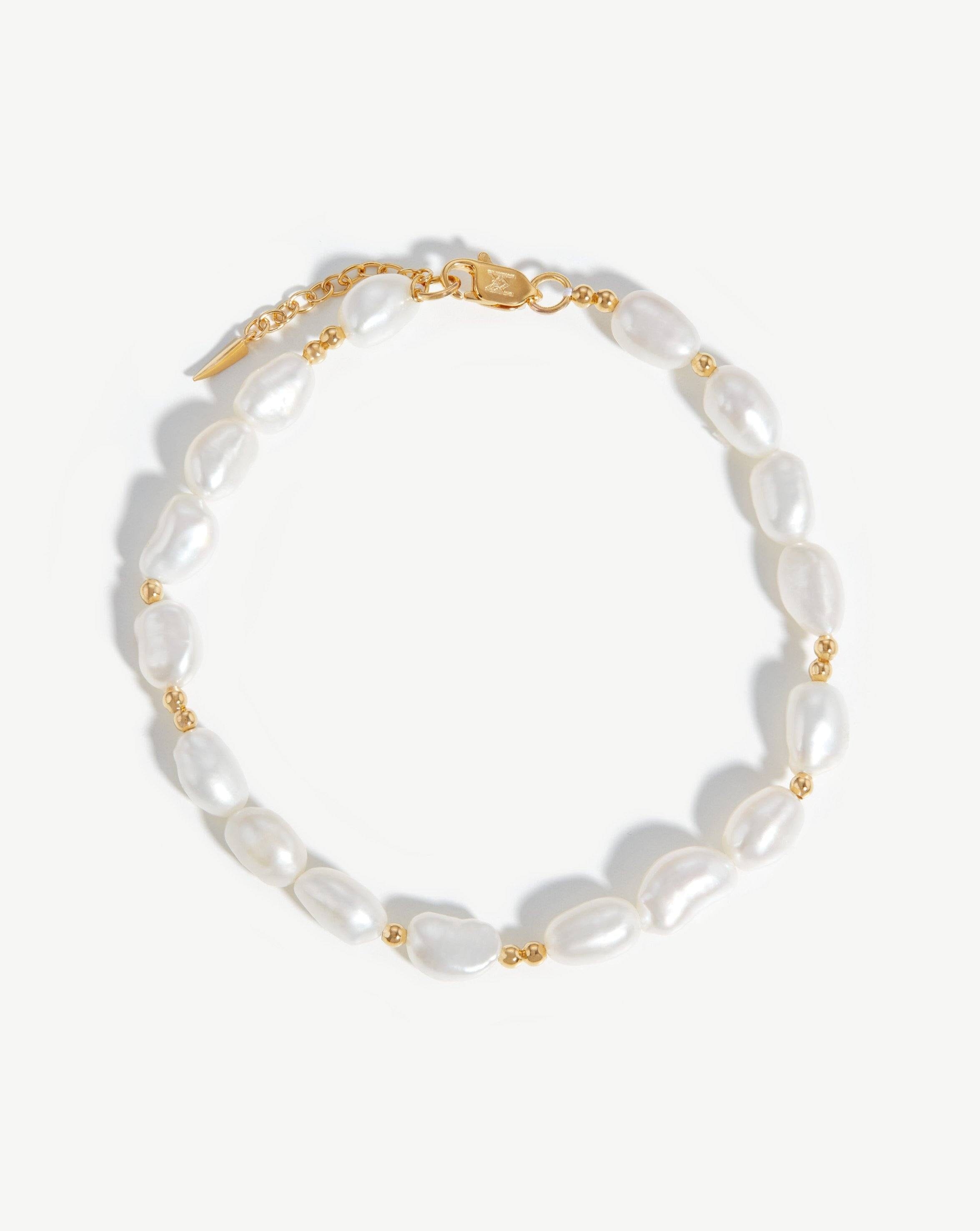 Freshwater Pearl Beaded Anklet with Gold Accents | Handcrafted Jewelry