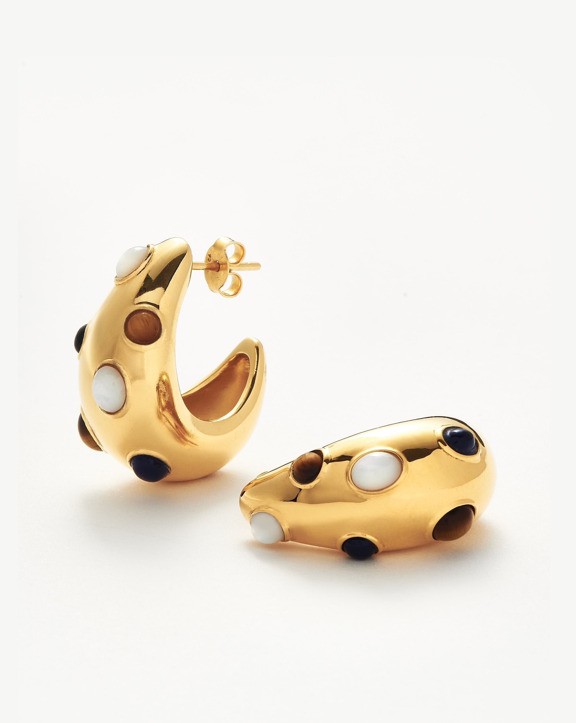 Gemstone Hoop Earrings in 18k Gold Plated Brass | Savi Dome Medium