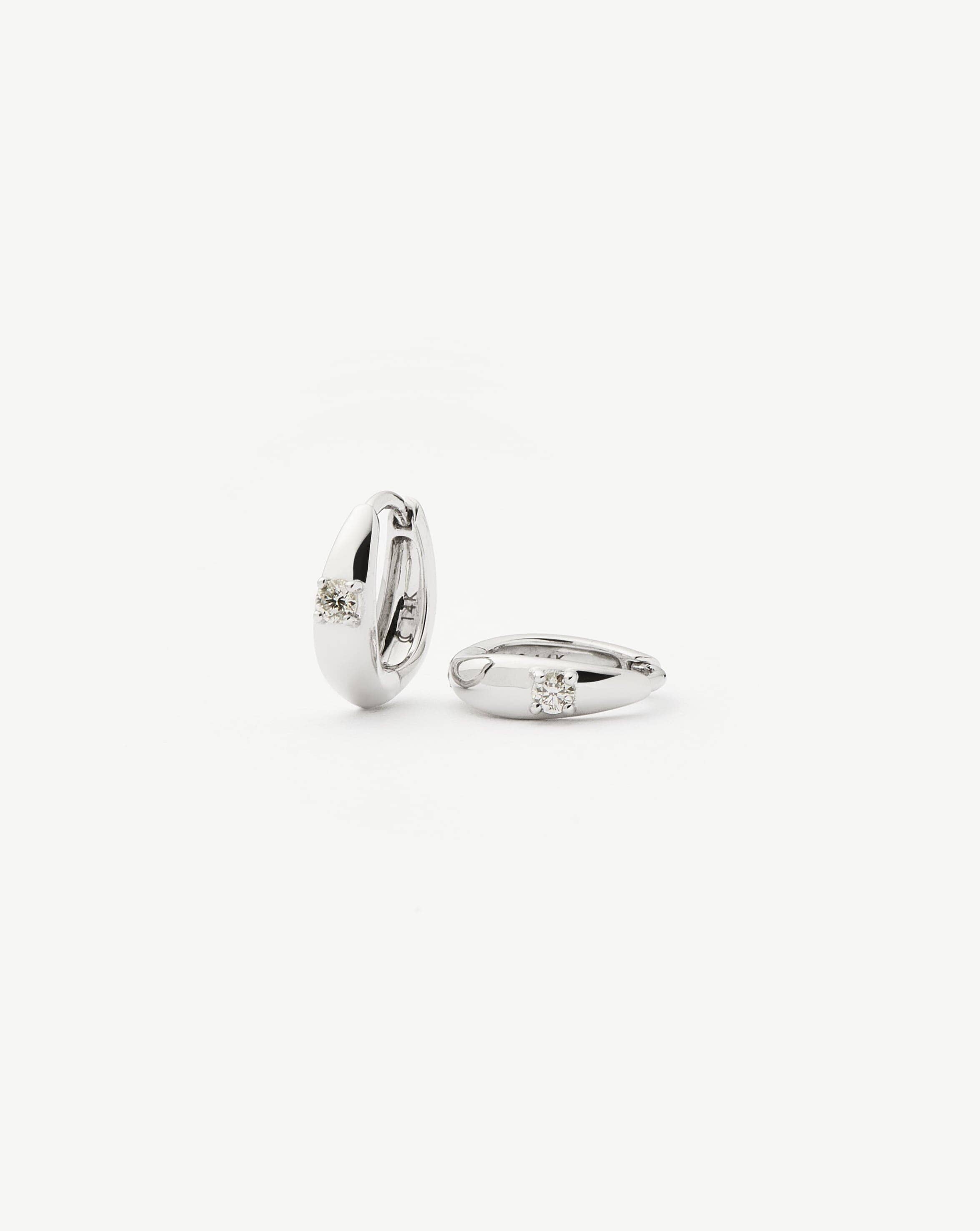 14k White Gold Diamond Huggie Earrings | Minimalist Dome Design