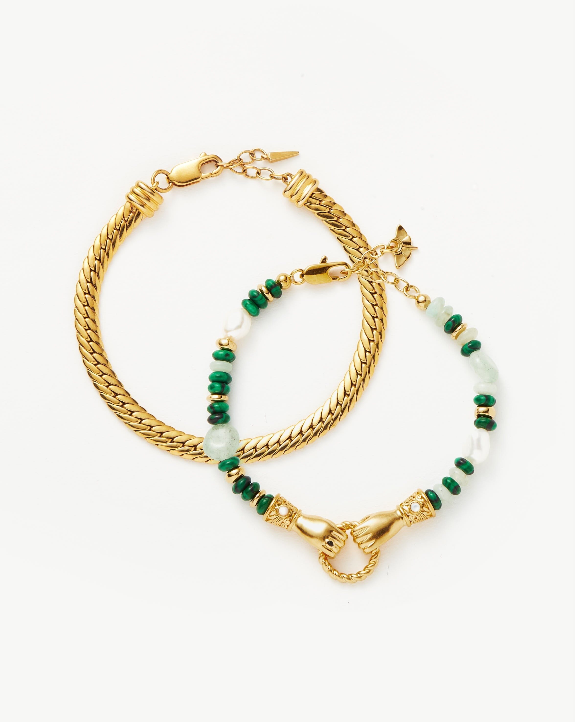 Beaded Gemstone & Chain Bracelet Set in 18k Gold | In Good Hands