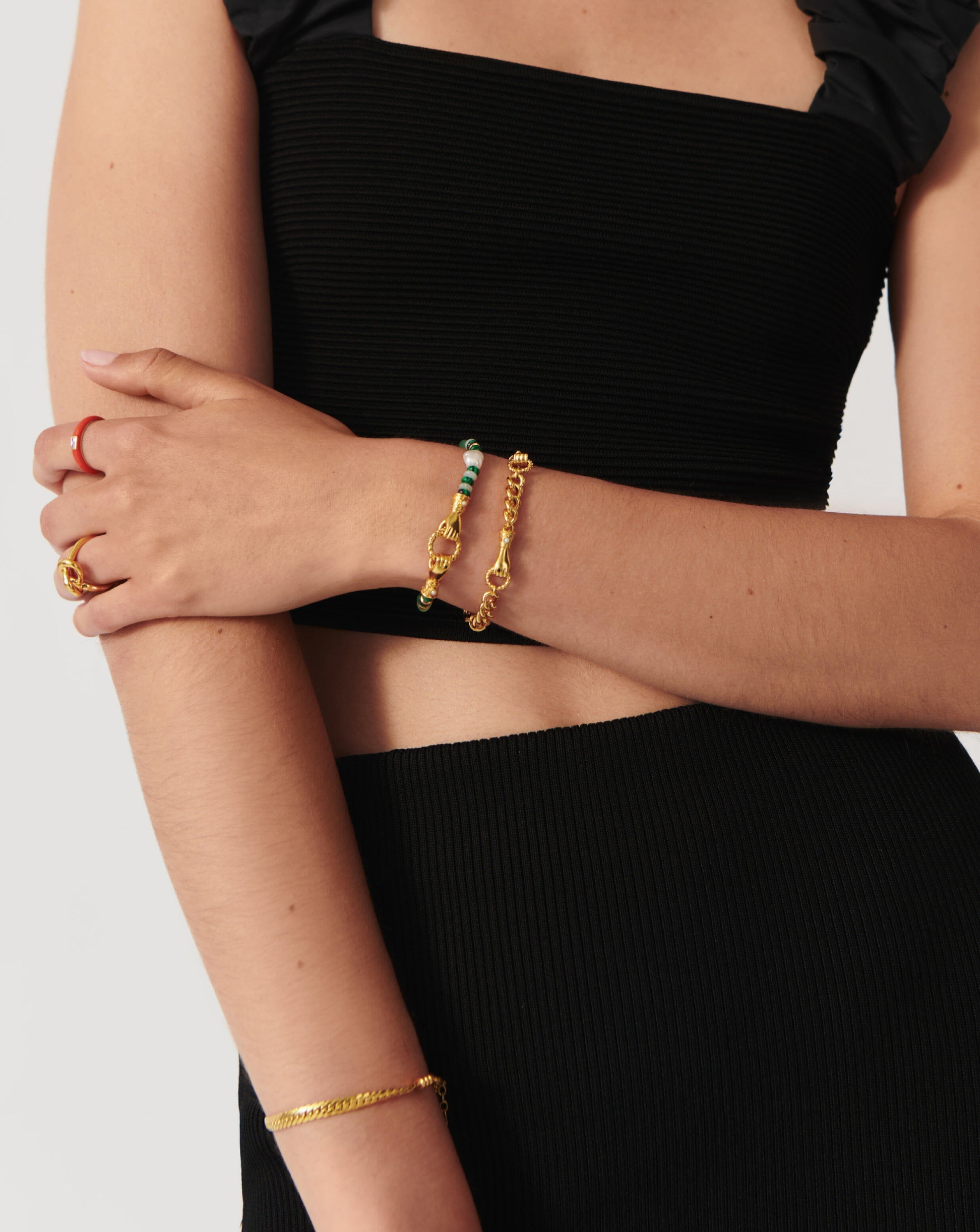 Beaded Gemstone & Chain Bracelet Set in 18k Gold | In Good Hands