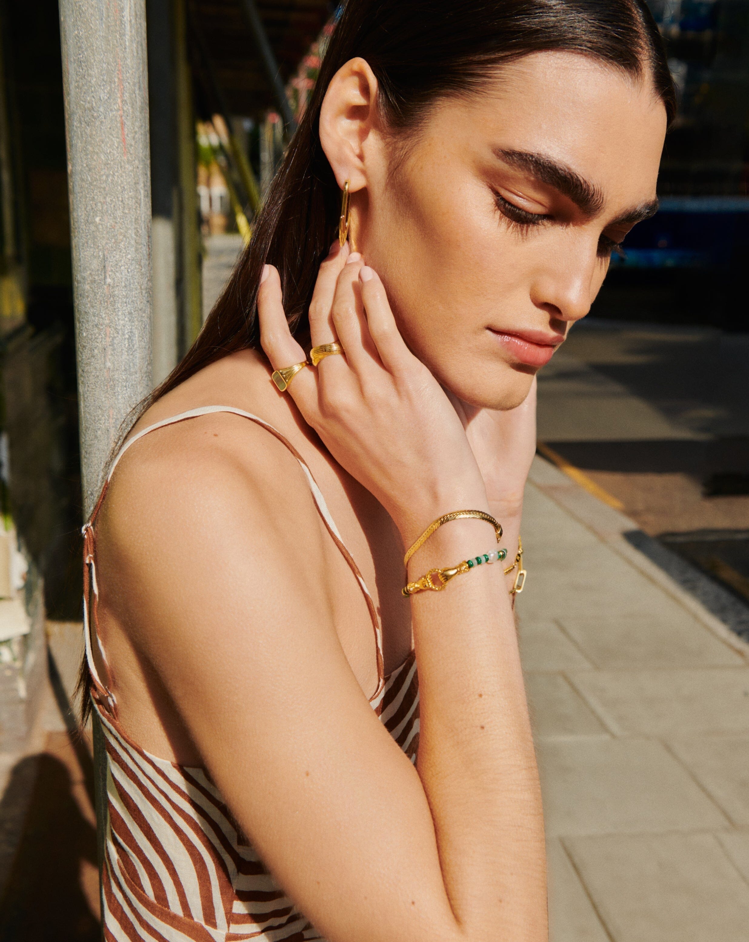 Beaded Gemstone & Chain Bracelet Set in 18k Gold | In Good Hands