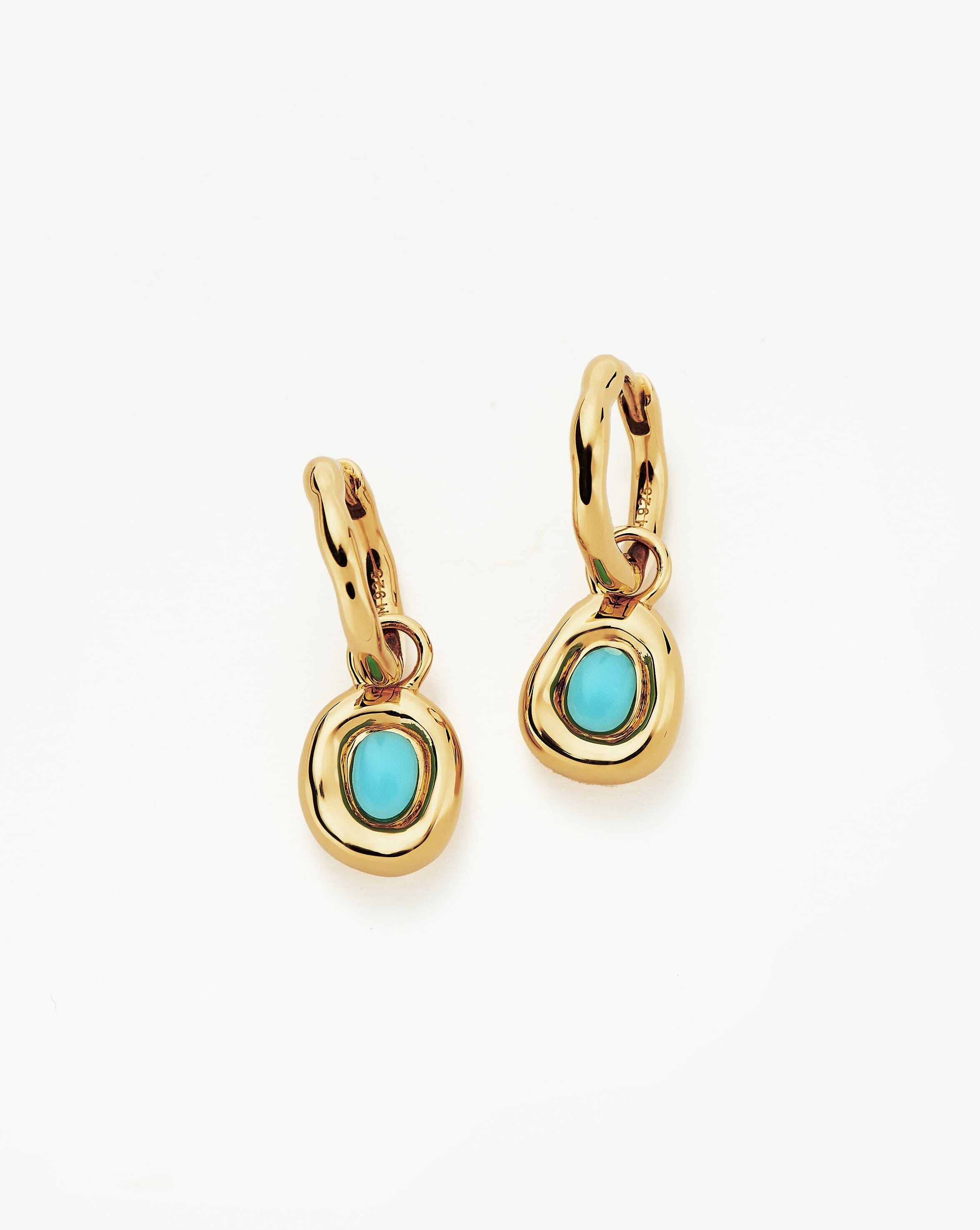 Turquoise Mini Hoop Earrings with Doughnut Charm | 18k Gold Vermeil