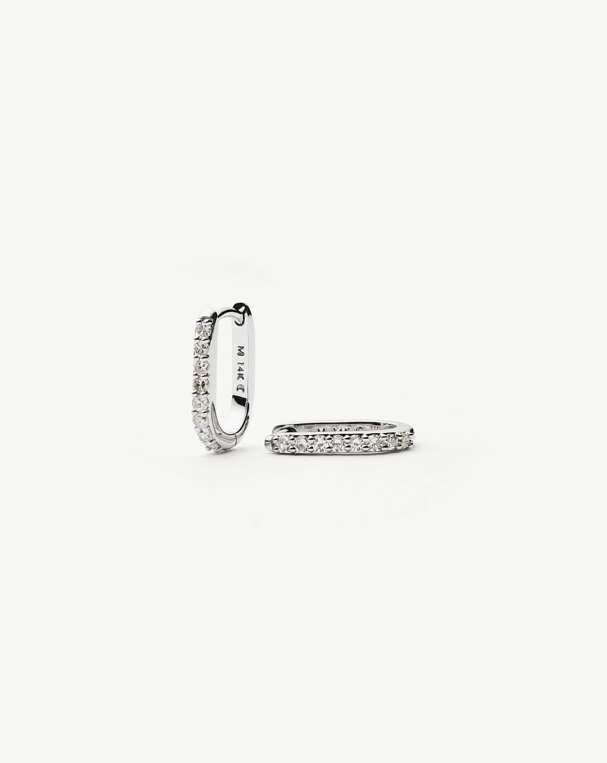 Mini Diamond Hoop Earrings in 14k White Gold | Handcrafted & Recycled