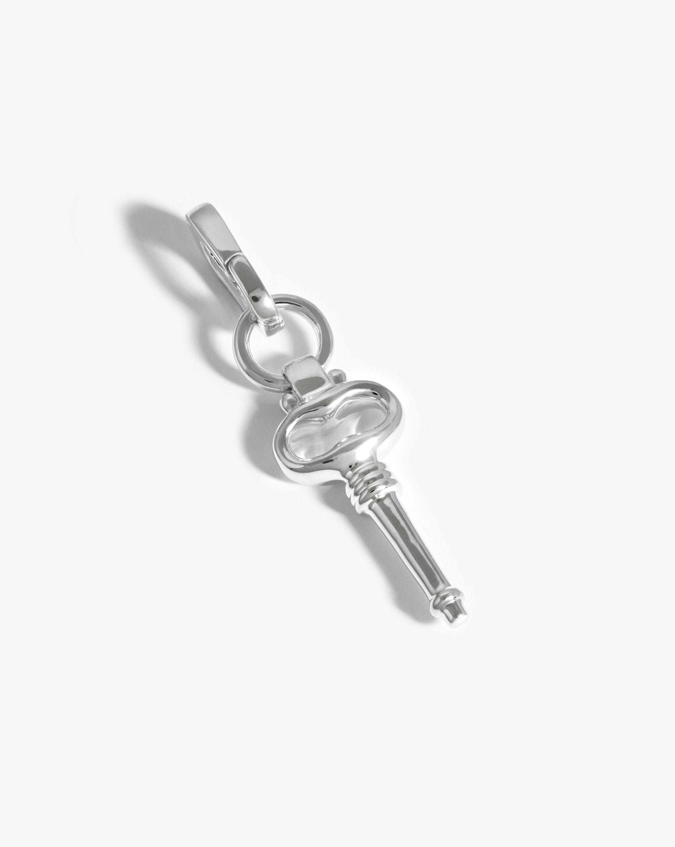 Victorian Key Clip-On Pendant for Layering | Silver Plated Statement Jewelry