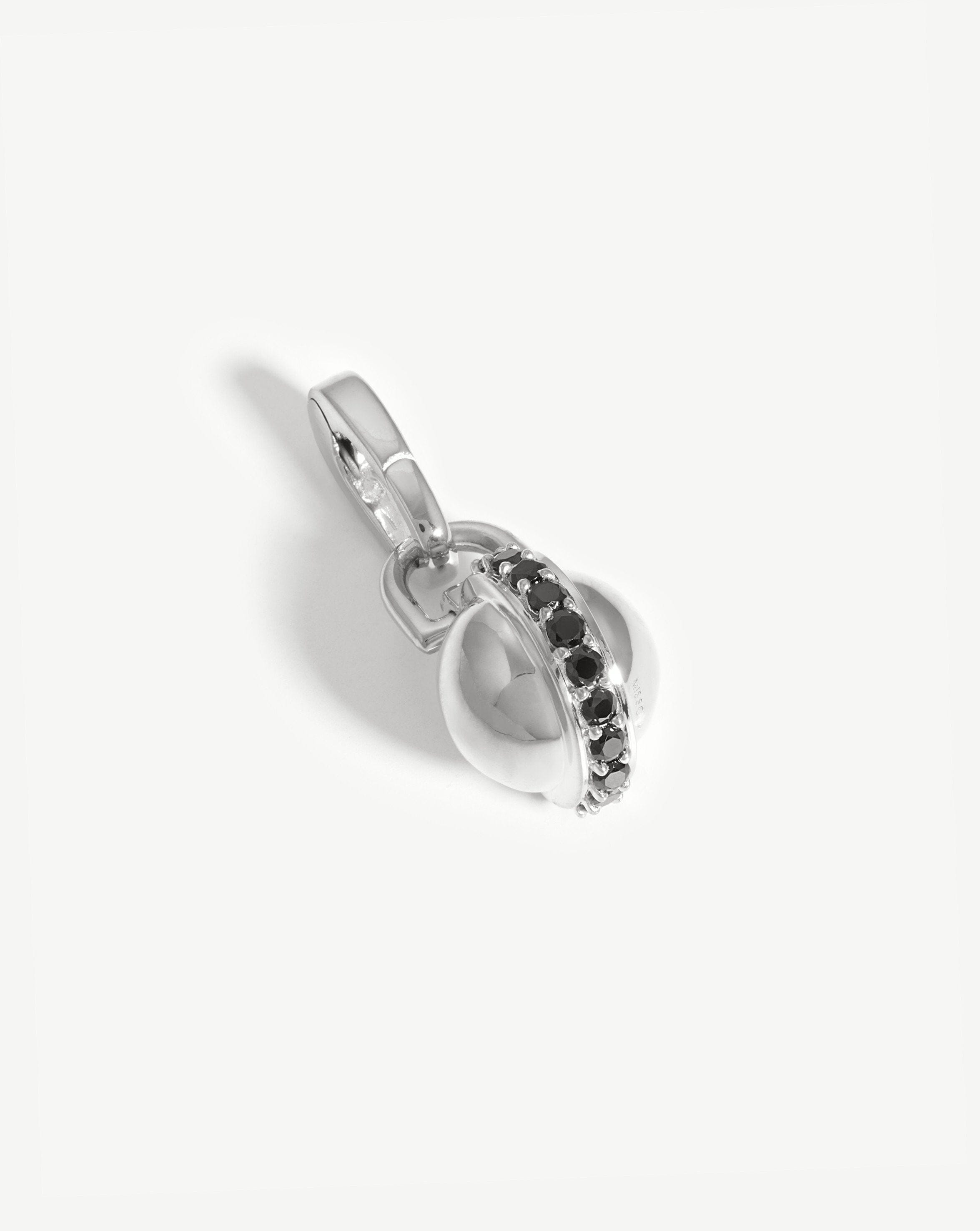 Pave Sphere Clip-On Pendant with Black Spinel | Silver Plated Jewelry
