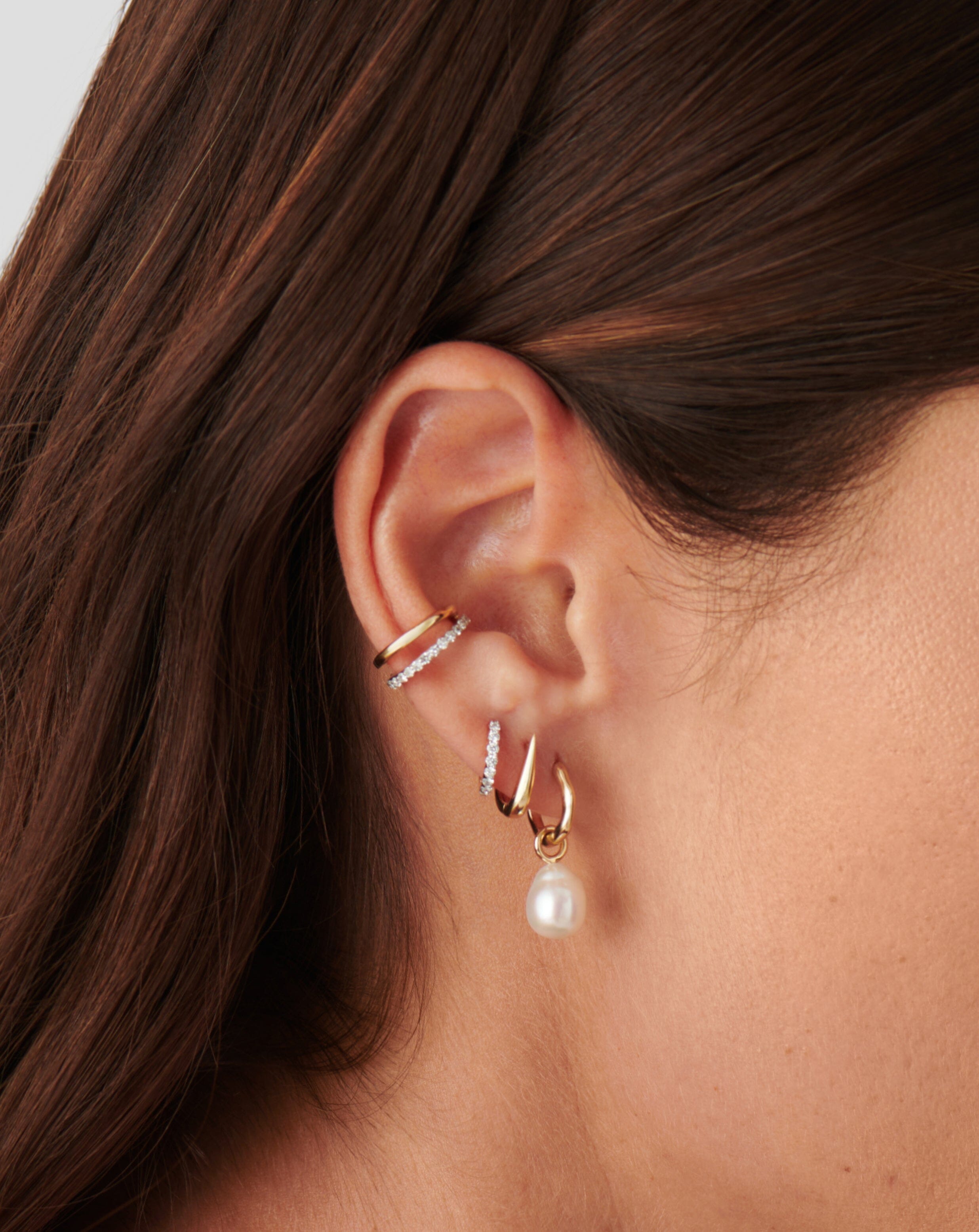 Mini Hoop Earrings with Freshwater Pearl Drop | Recycled Gold