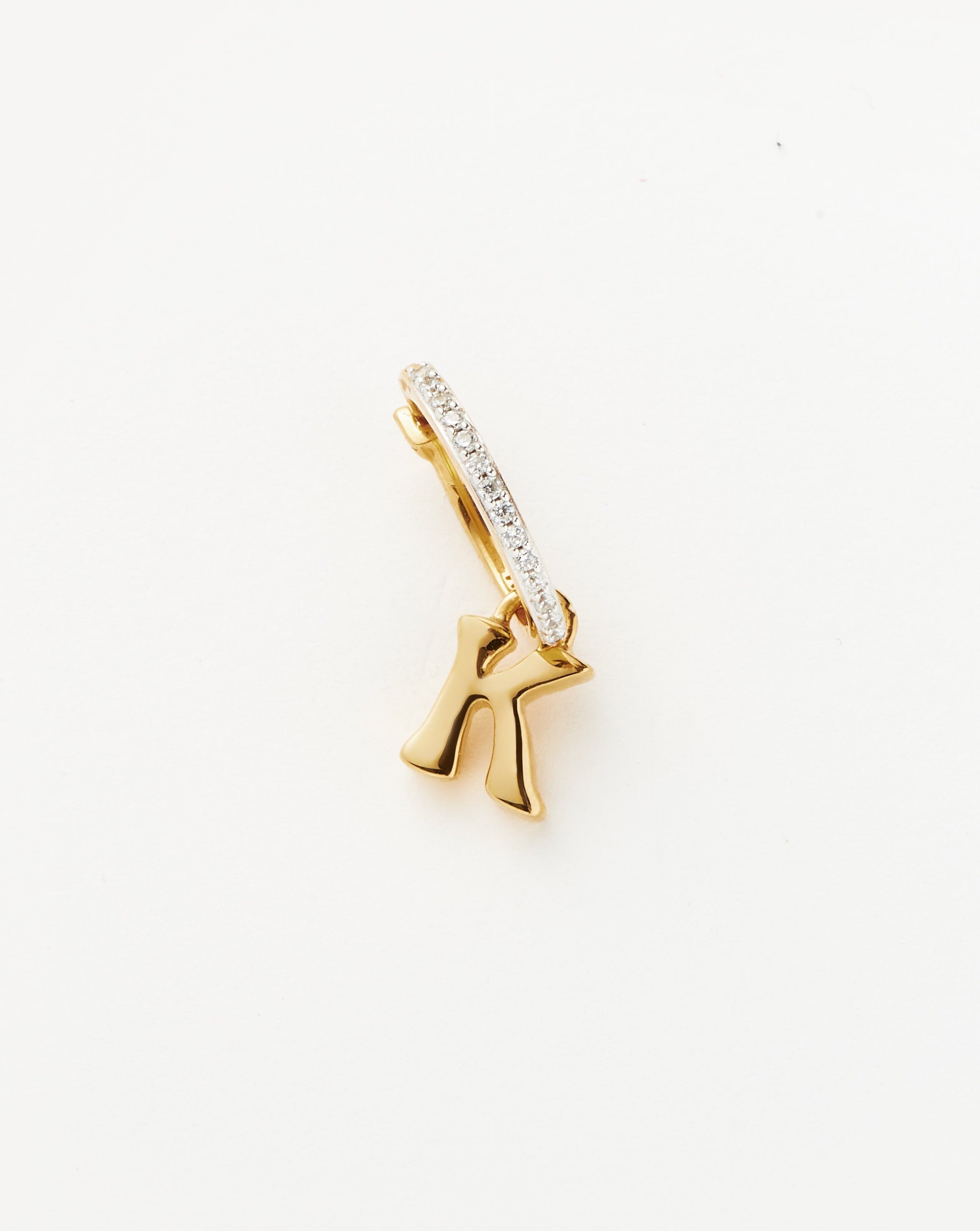 Initial K Hoop Earrings | 18k Gold Vermeil & Pavé Charm