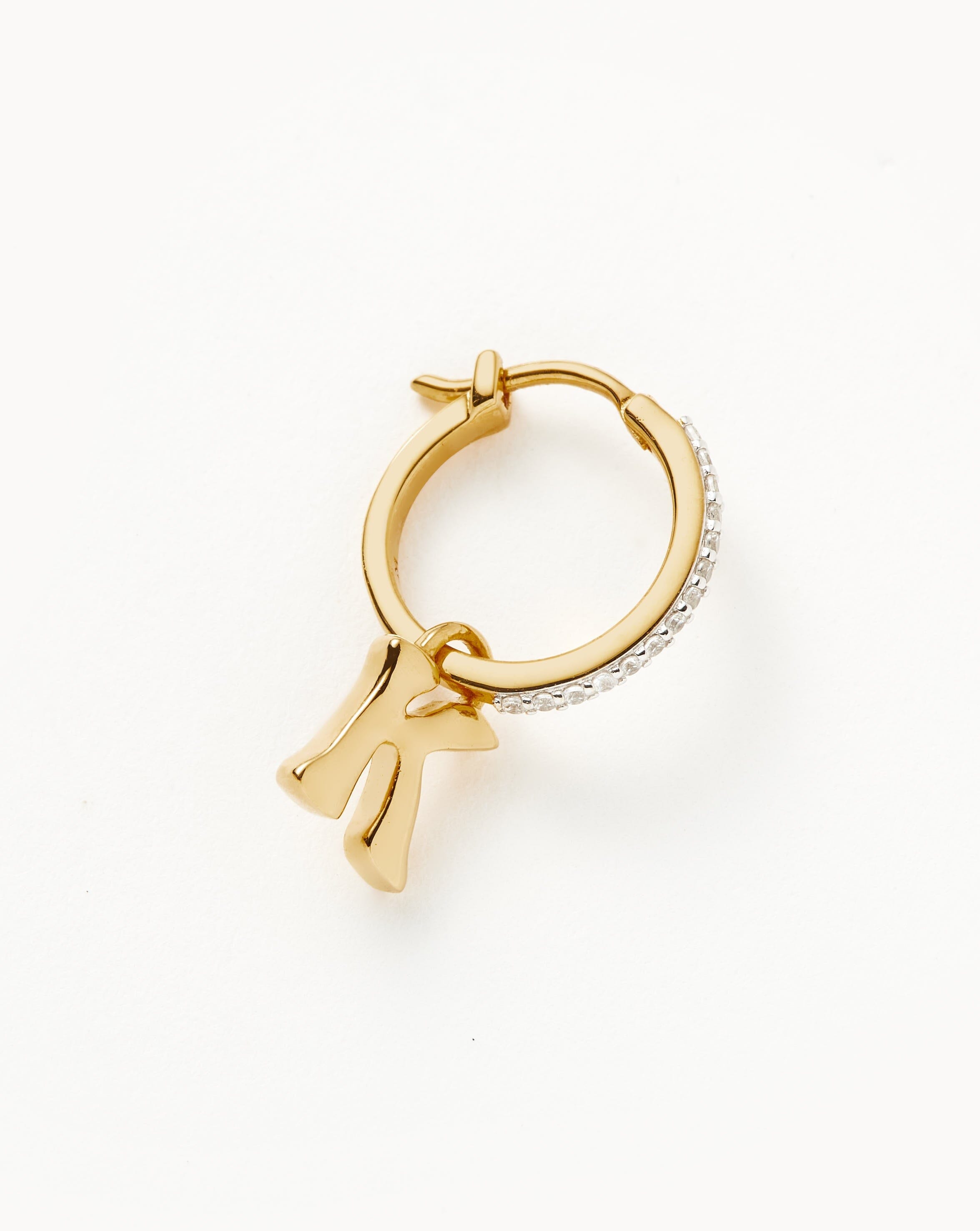 Initial K Hoop Earrings | 18k Gold Vermeil & Pavé Charm