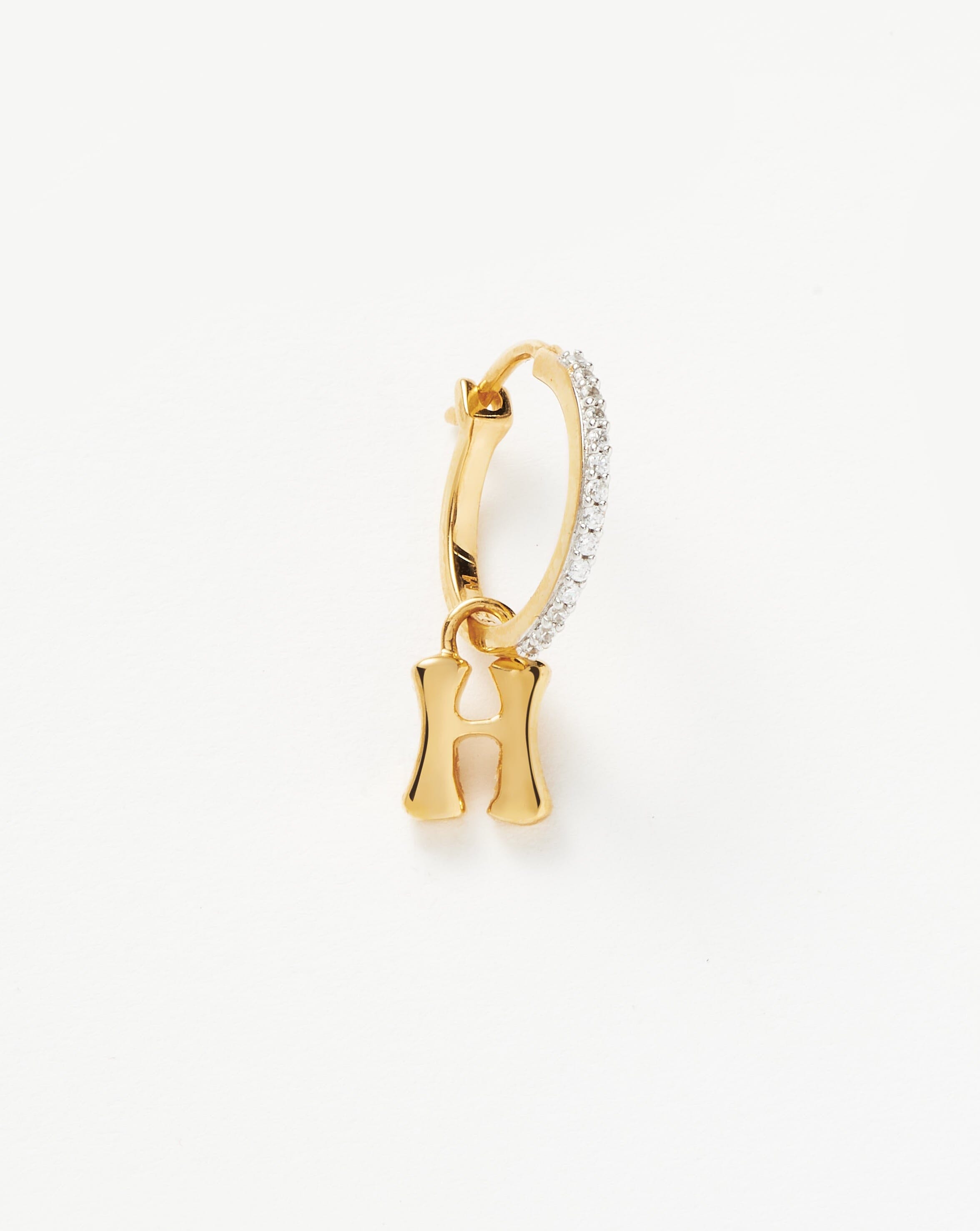 Initial Charm Hoop Earrings in 18k Gold Vermeil | Personalized Letter H