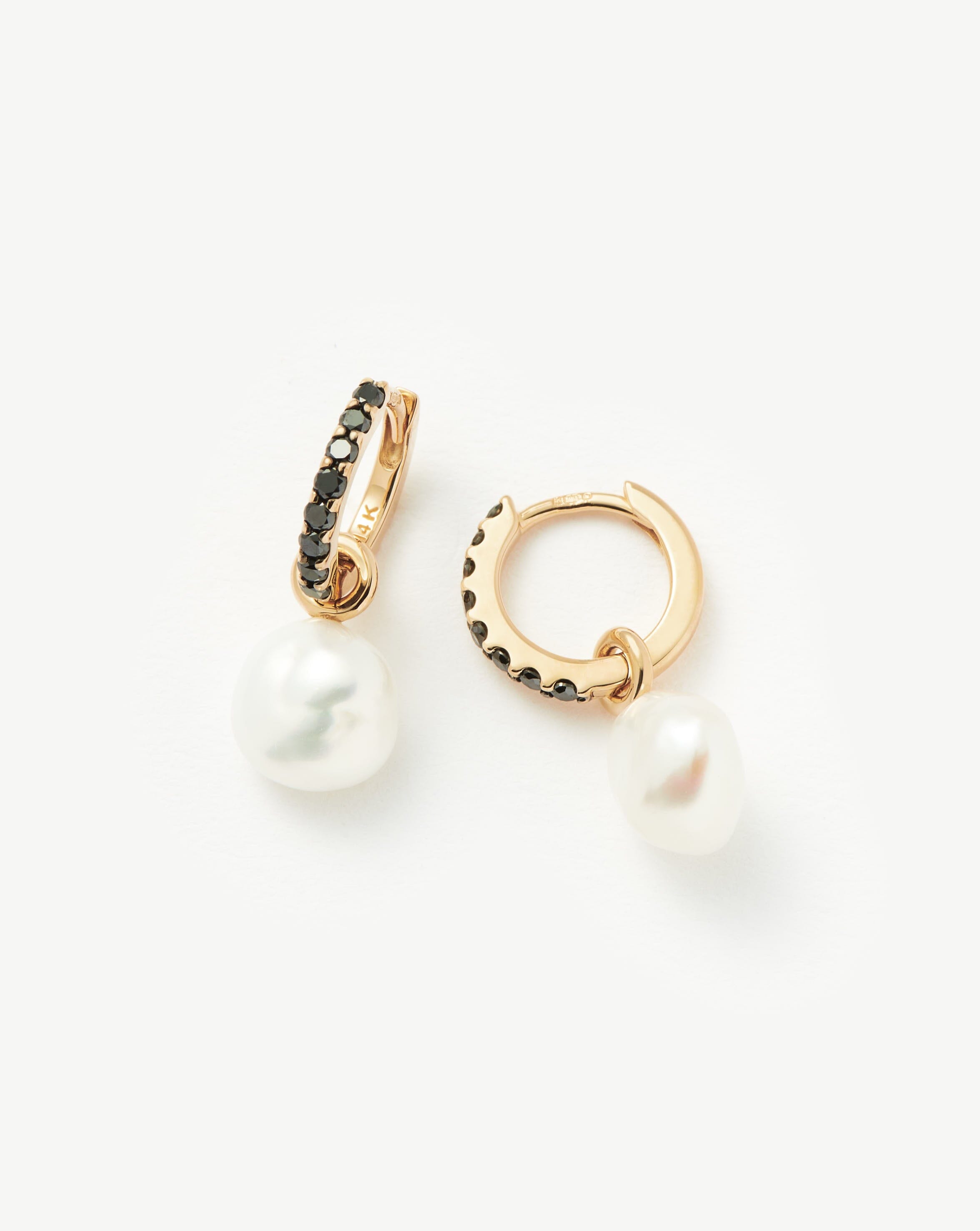 Pearl & Black Diamond Hoop Earrings | 14k Recycled Gold
