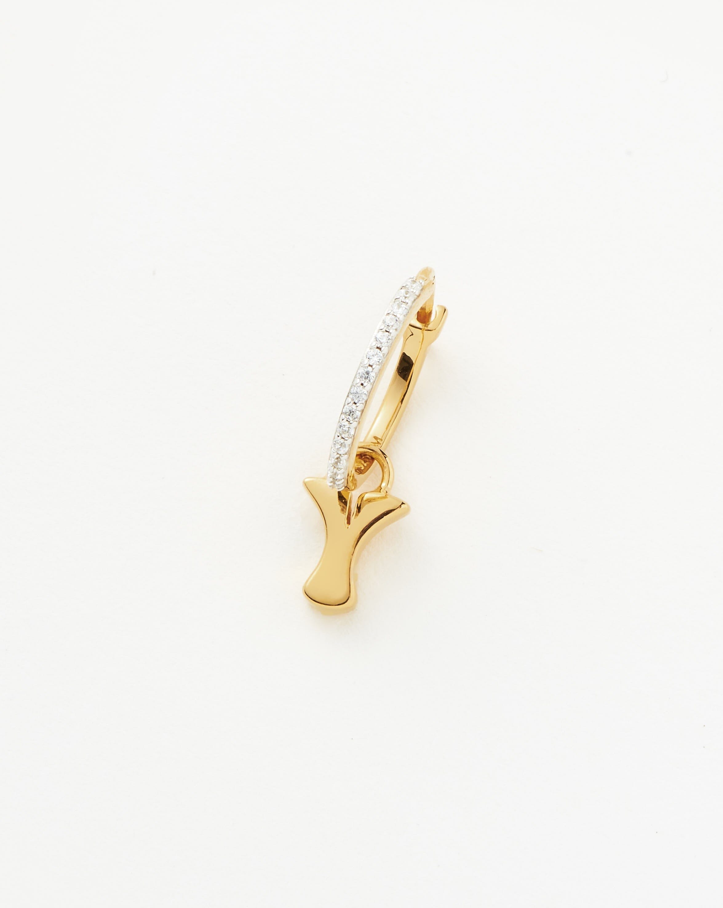 Initial Y Gold Hoop Earrings with Charm | 18k Gold Vermeil